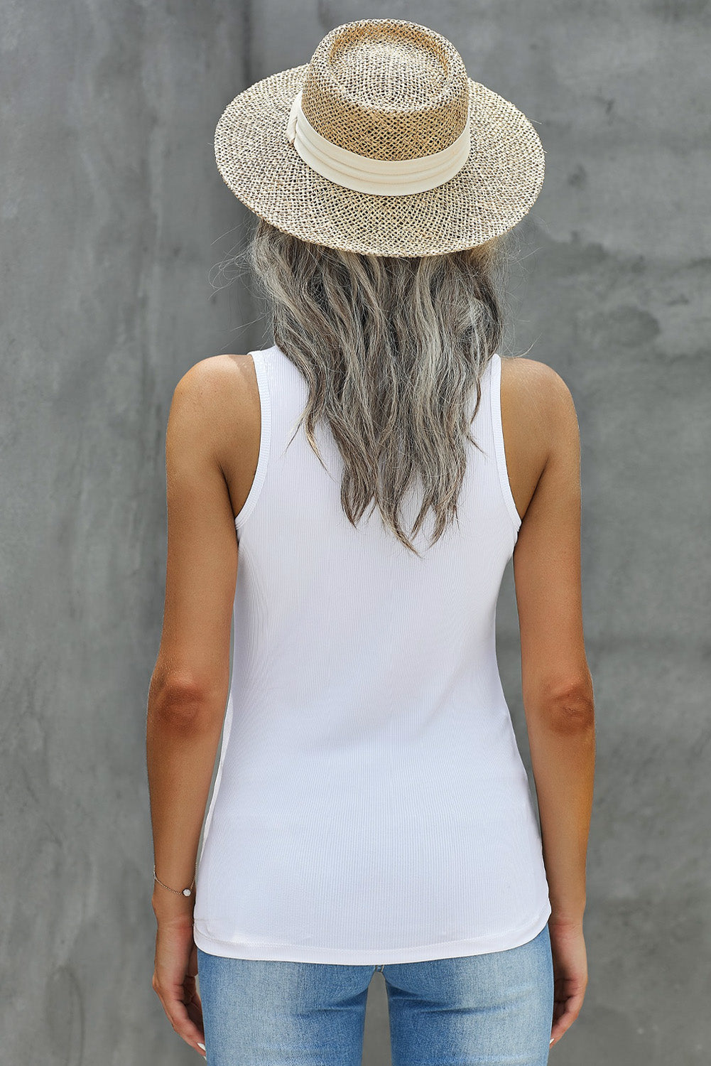 Notched Neck Ribbed Tank Top