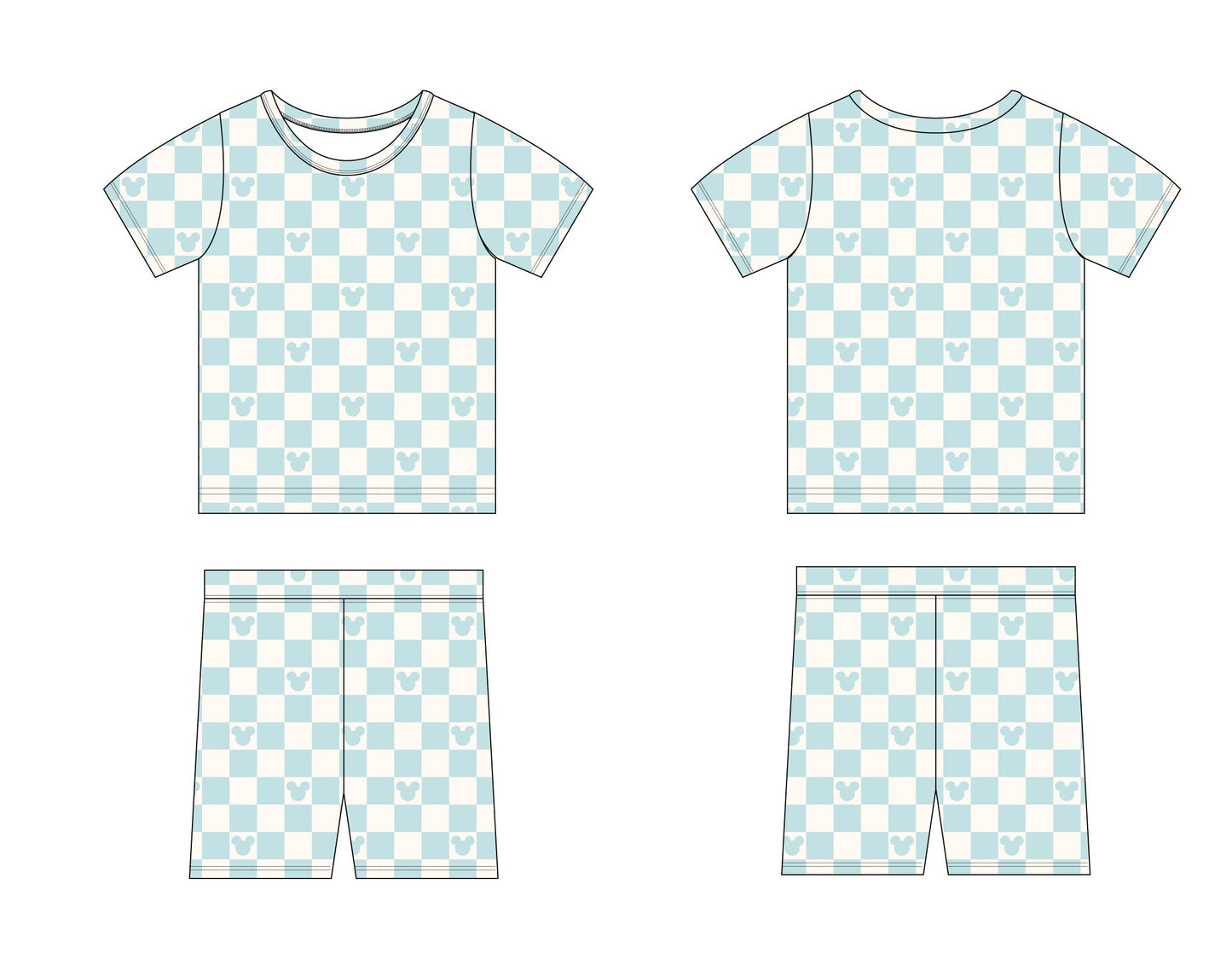 Beach Blue Mouse Checker - Short Set