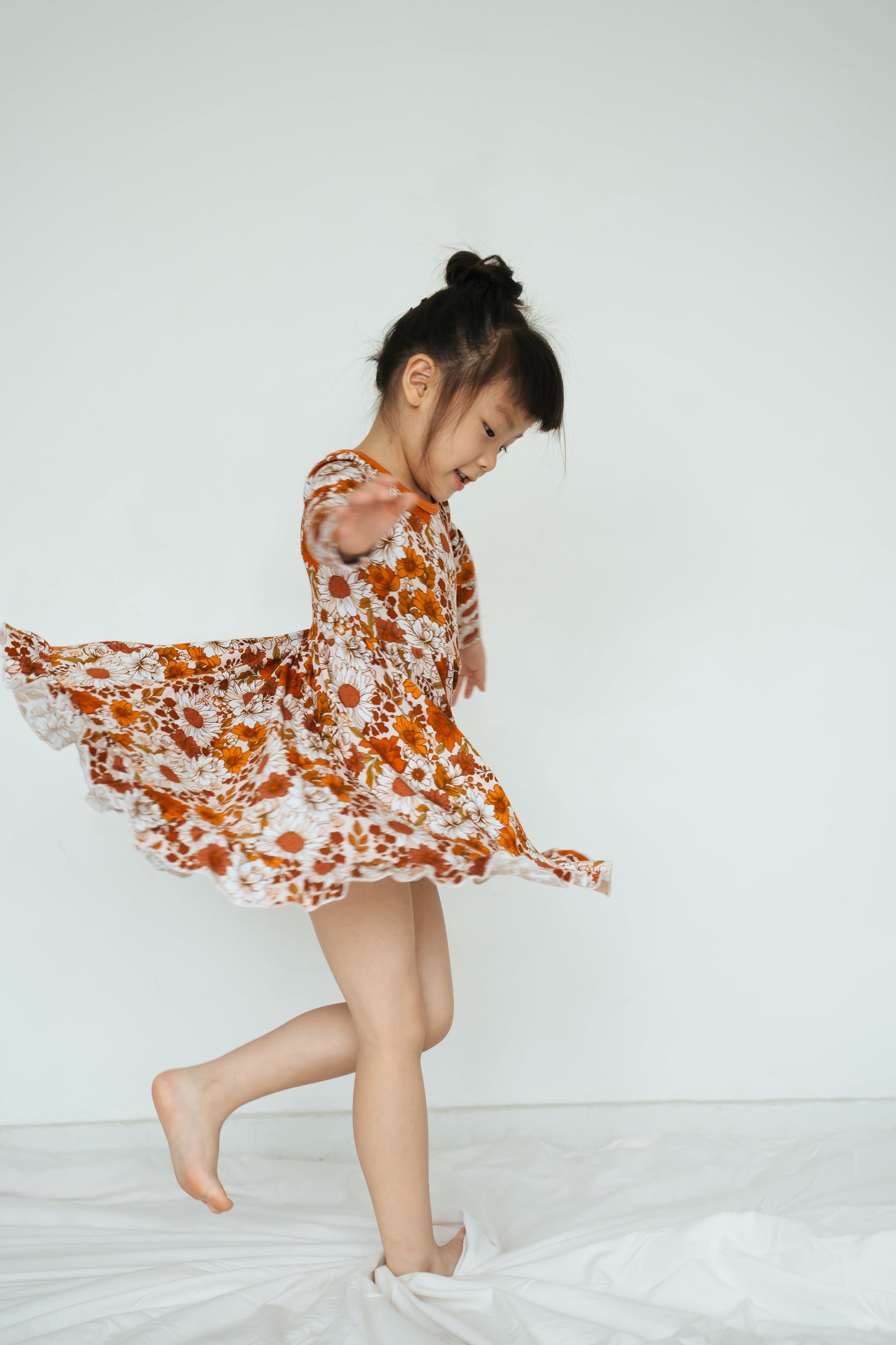 Falling For Florals Long Sleeve Big Kid Twirl Dress