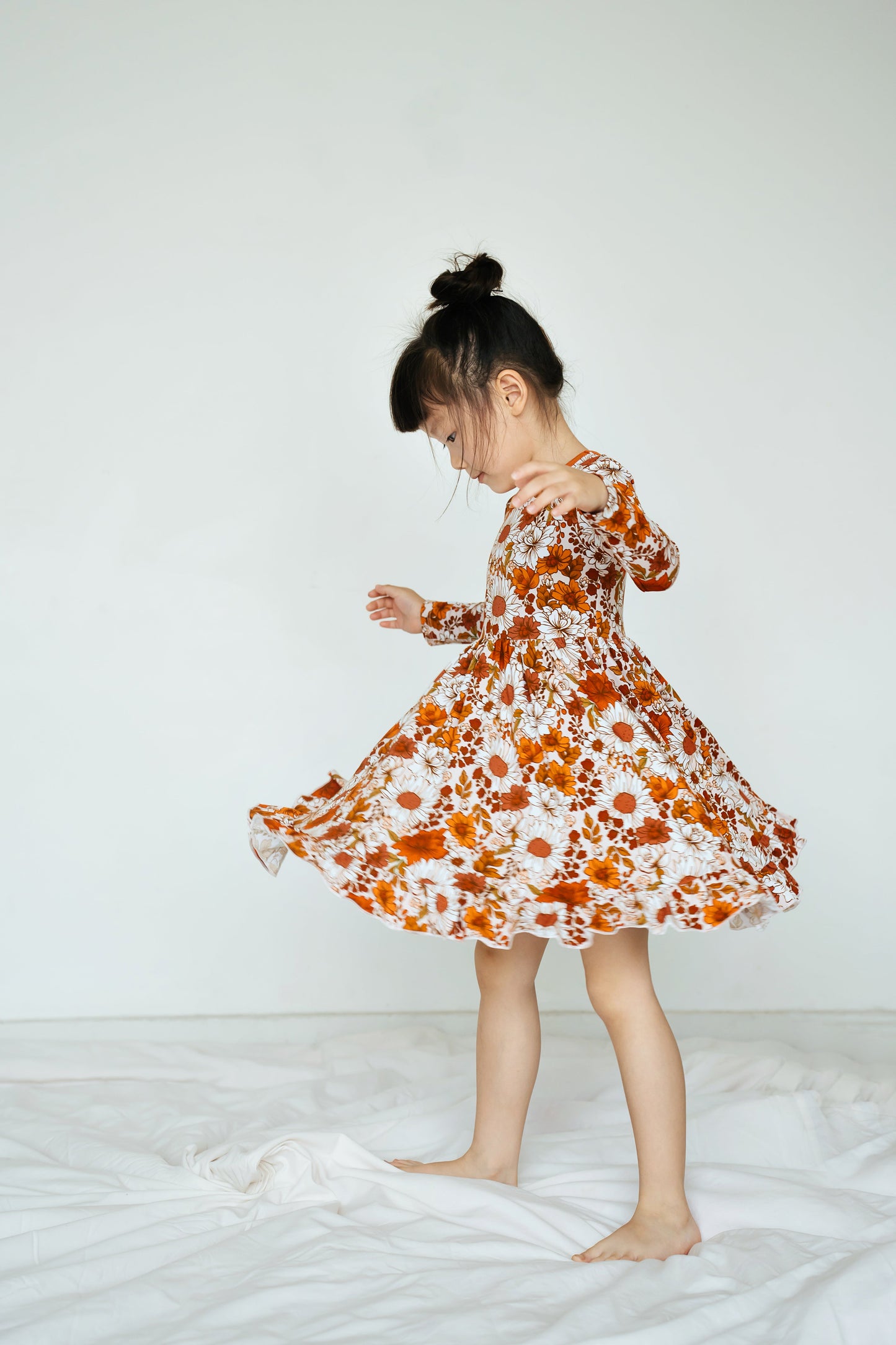 Falling For Florals Long Sleeve Big Kid Twirl Dress