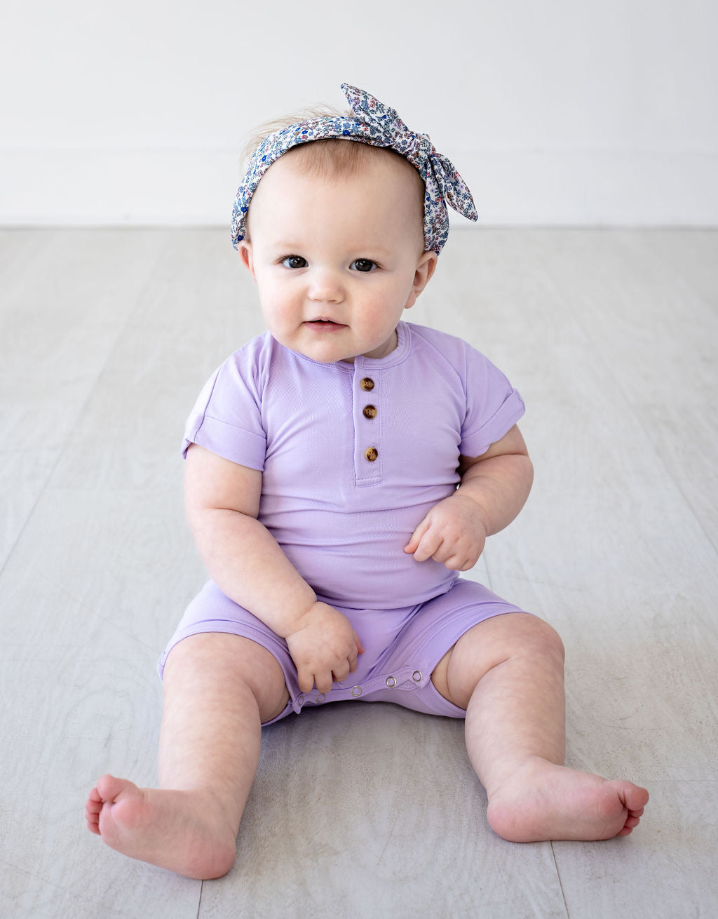 Henley Short Sleeve Romper - Pastel Lilac