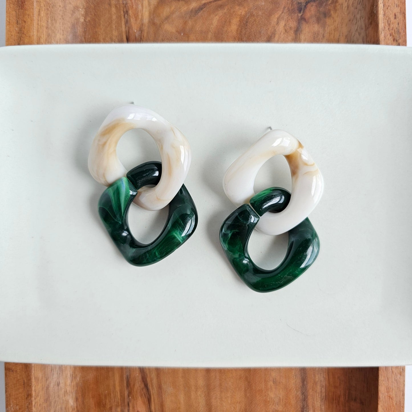 Betsy Earrings - Neutral & Forest Green