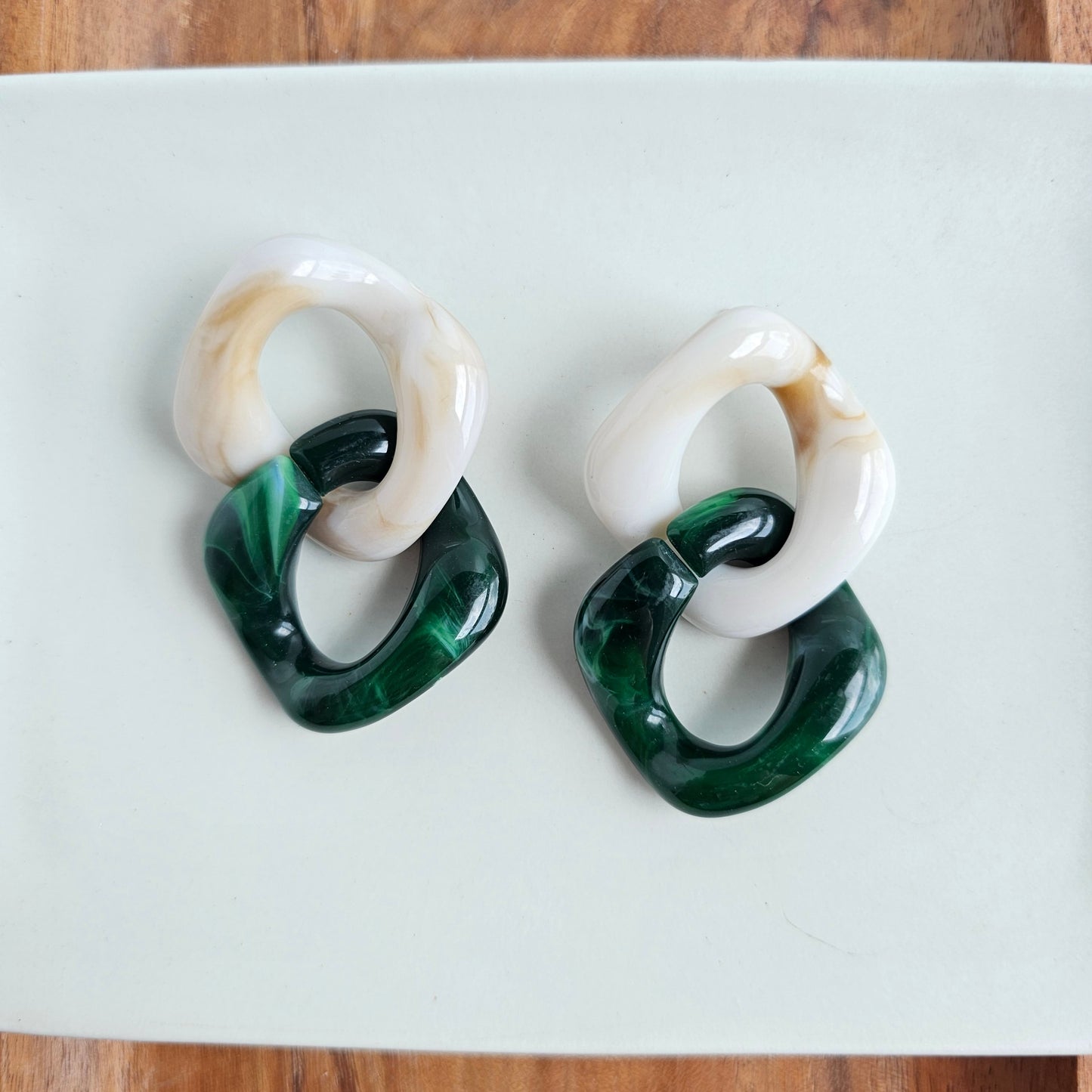 Betsy Earrings - Neutral & Forest Green