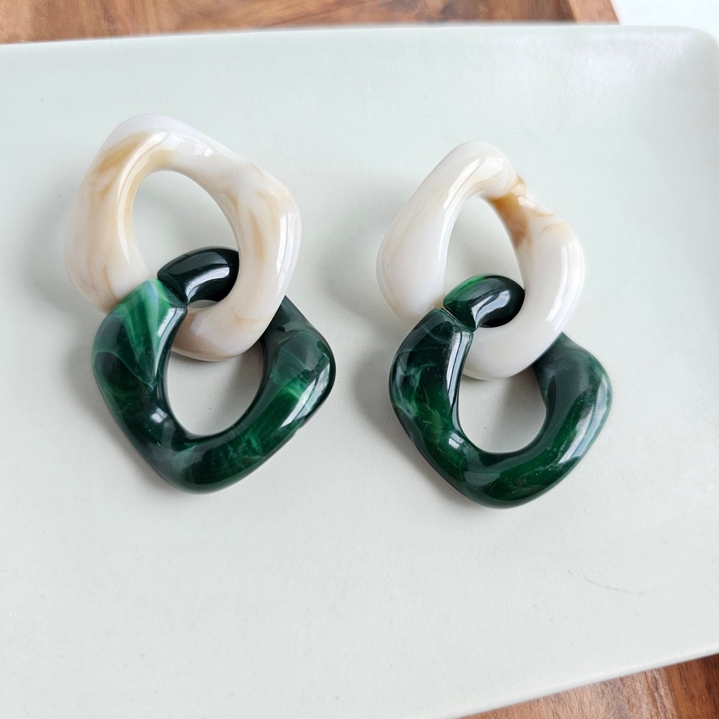 Betsy Earrings - Neutral & Forest Green