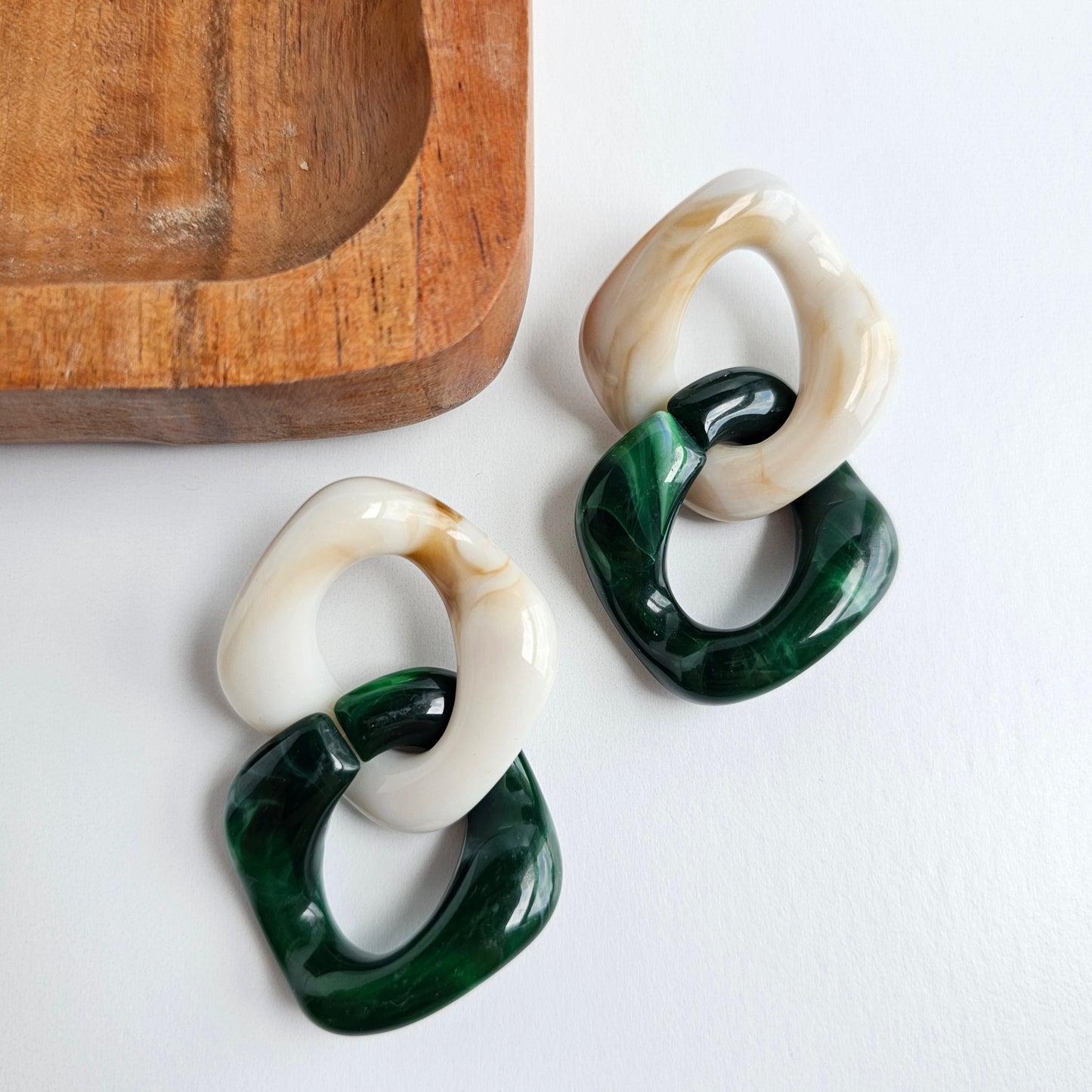 Betsy Earrings - Neutral & Forest Green