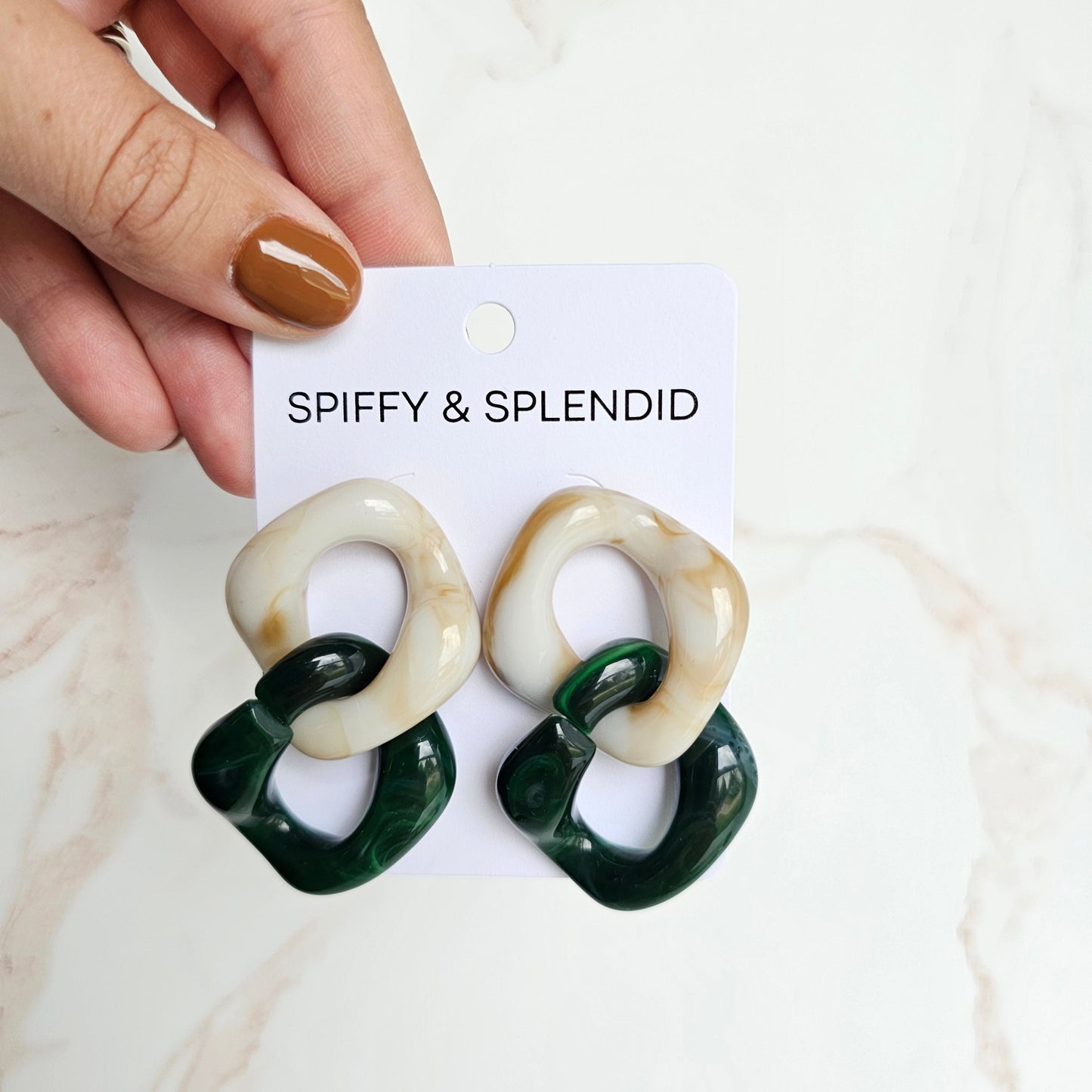 Betsy Earrings - Neutral & Forest Green