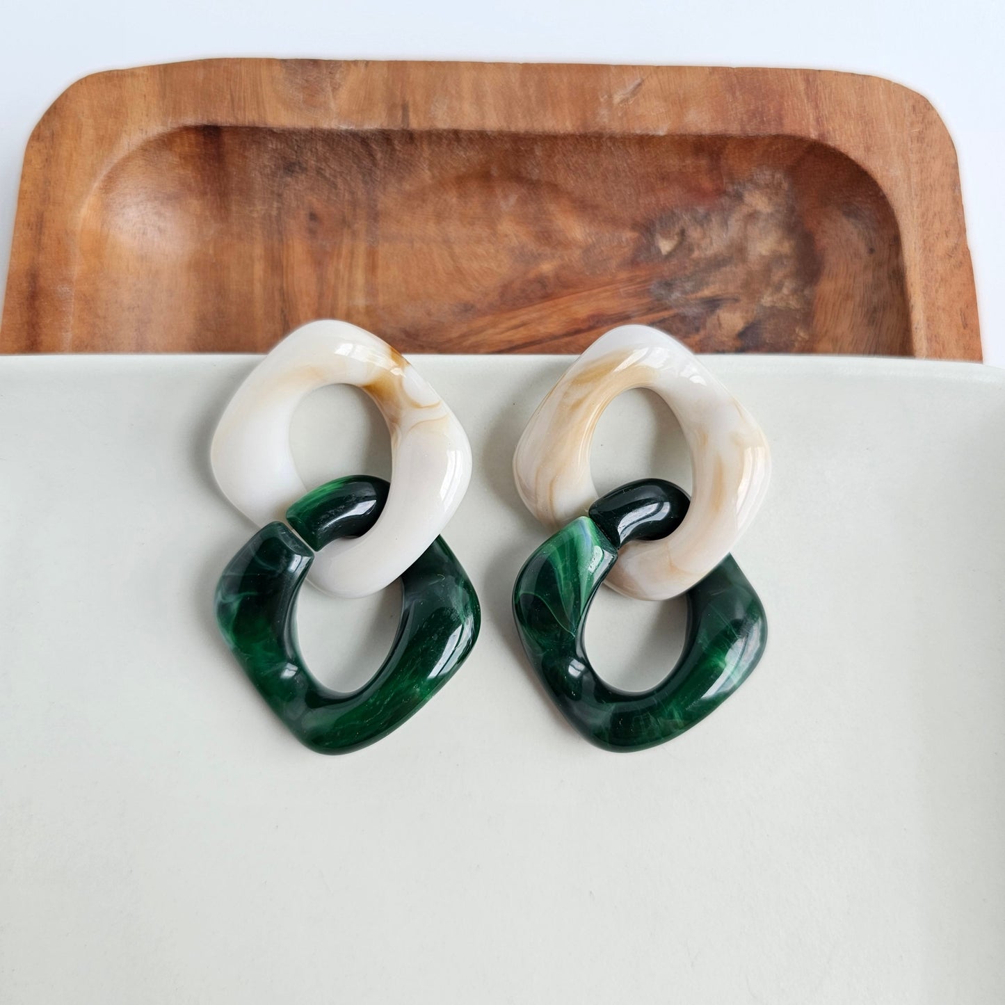 Betsy Earrings - Neutral & Forest Green