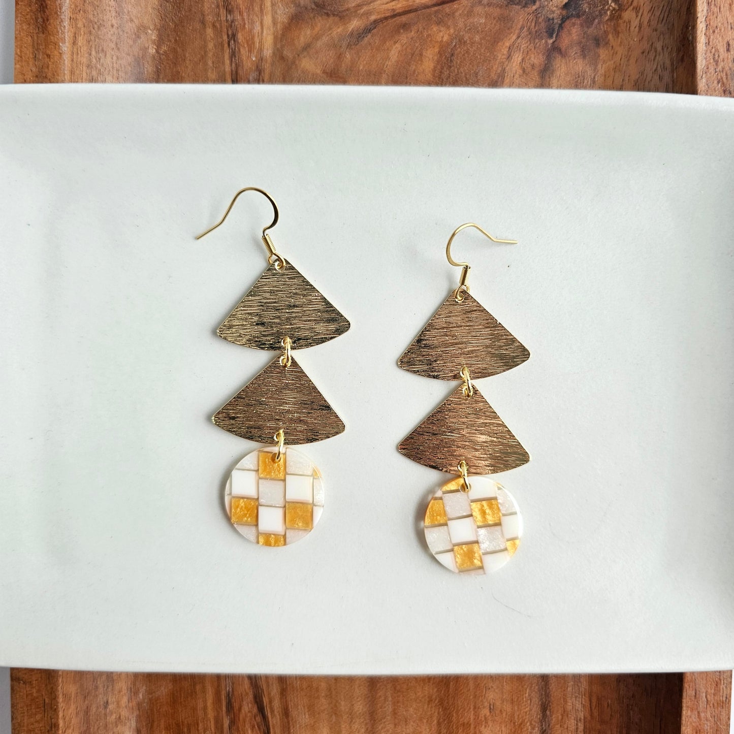 Anya Earrings - Golden Checker