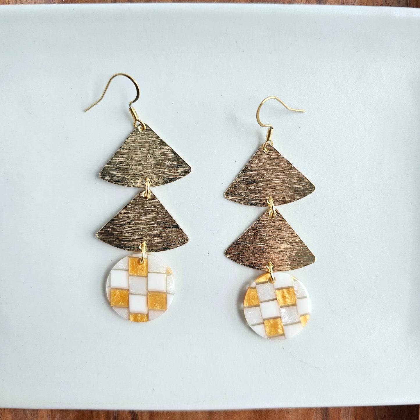 Anya Earrings - Golden Checker