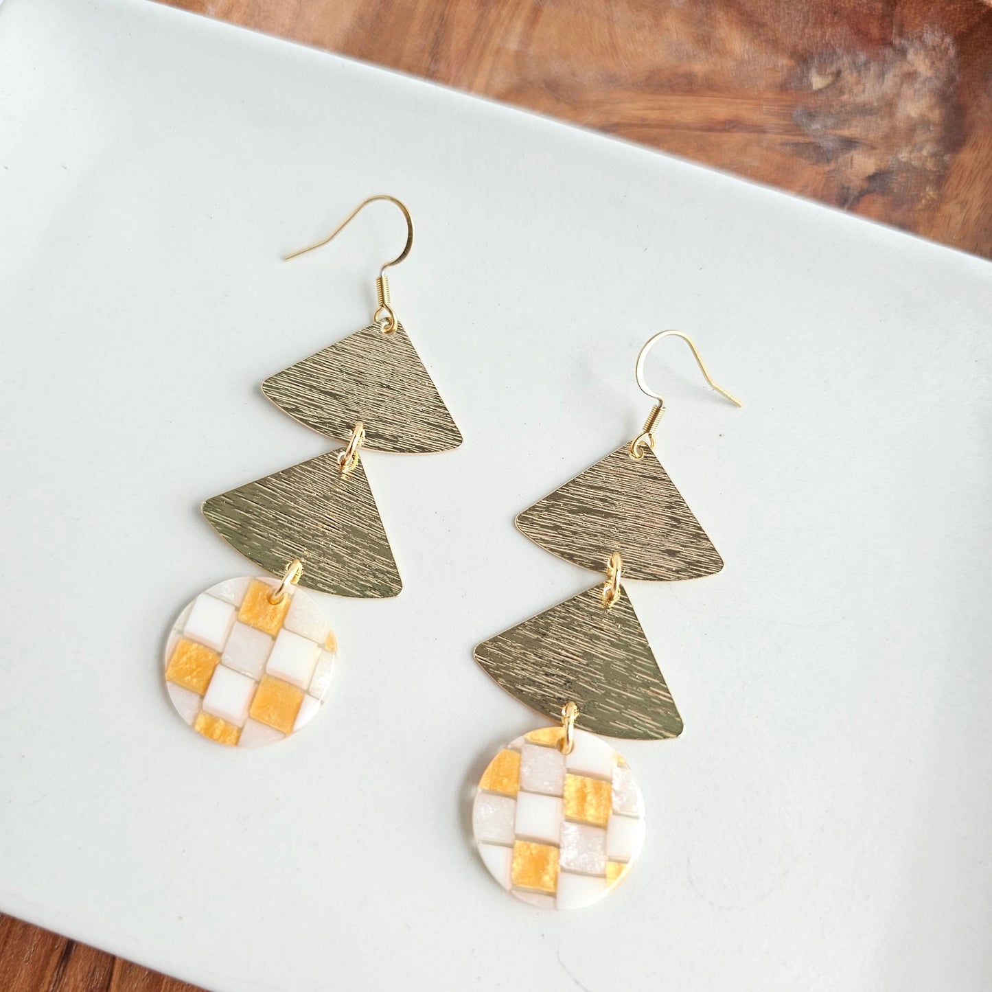 Anya Earrings - Golden Checker