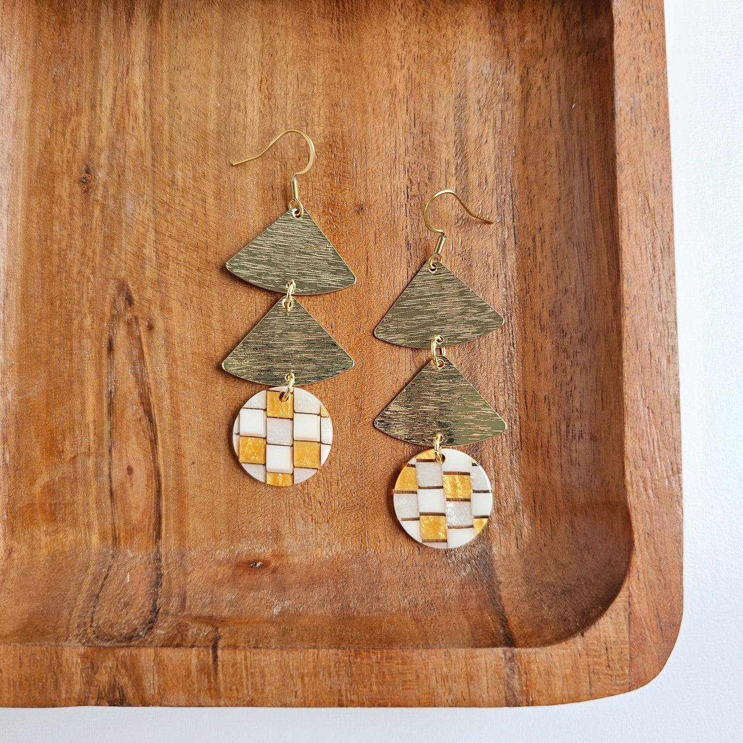 Anya Earrings - Golden Checker