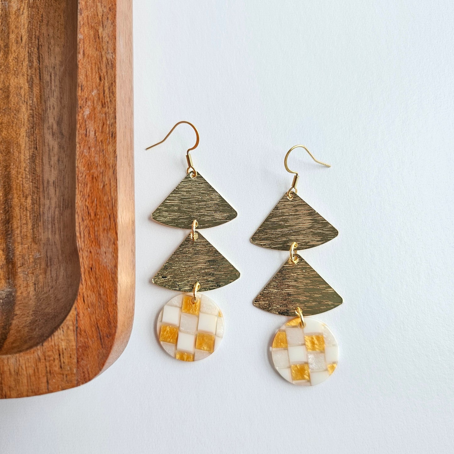 Anya Earrings - Golden Checker