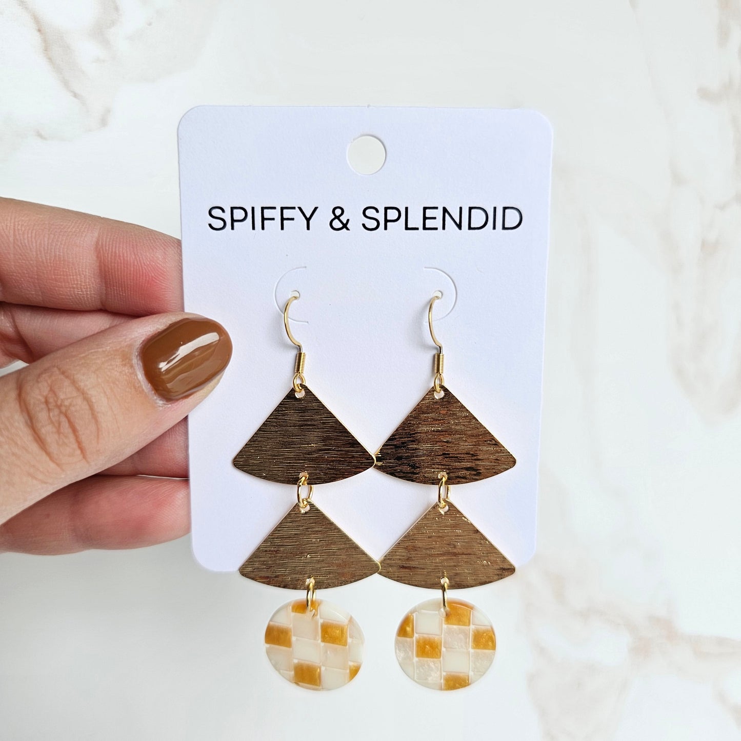 Anya Earrings - Golden Checker