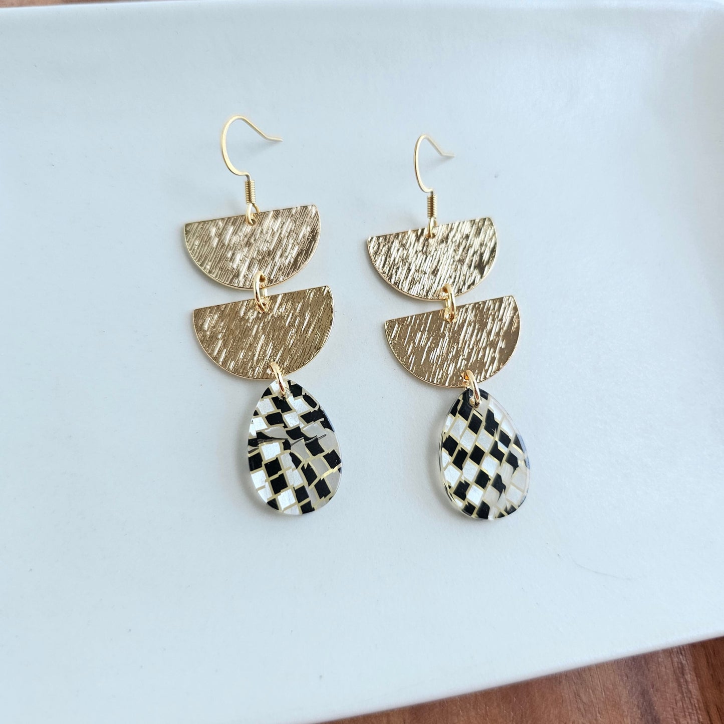 Aria Earrings - Black Shimmer Checker