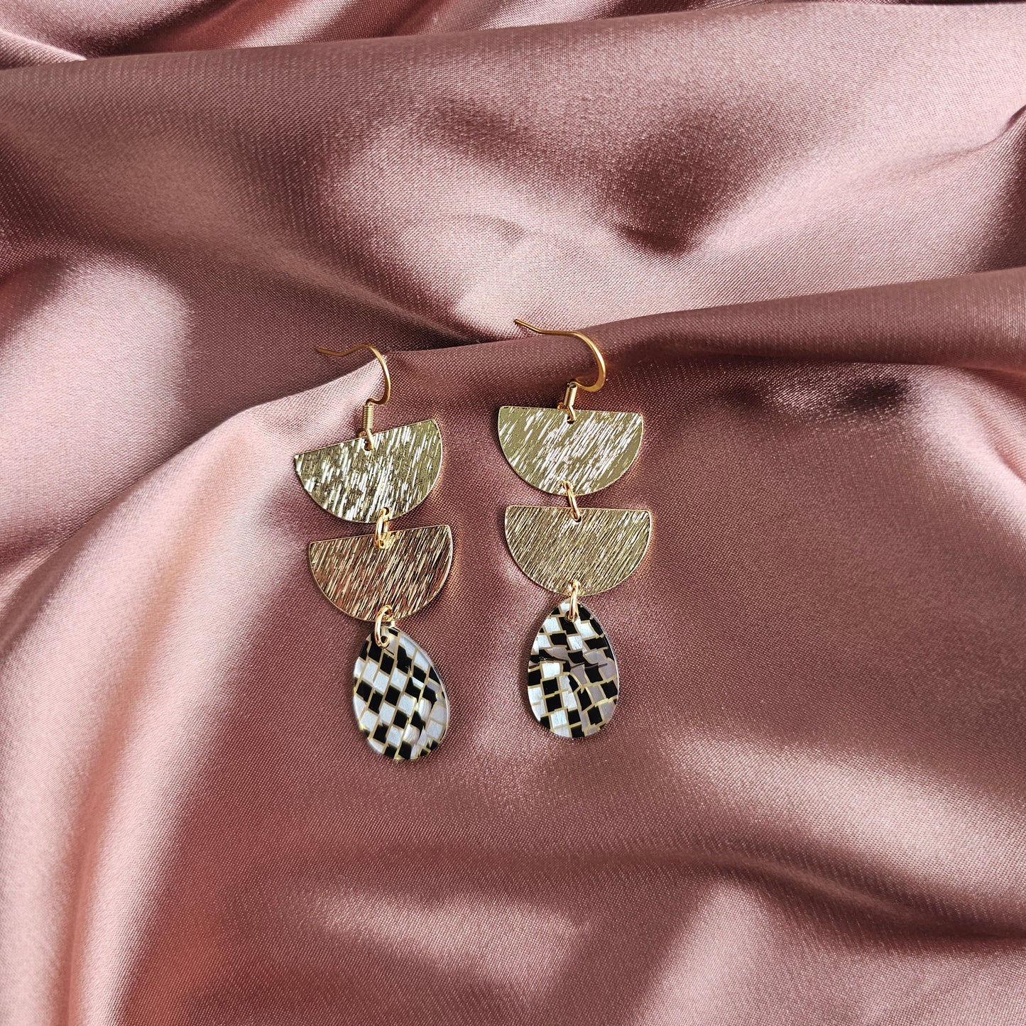 Aria Earrings - Black Shimmer Checker