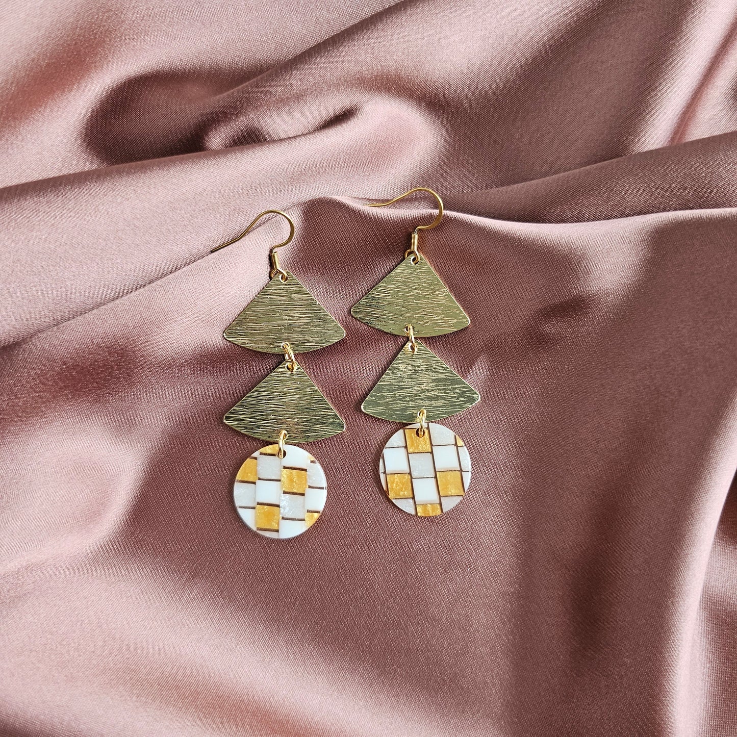 Anya Earrings - Golden Checker