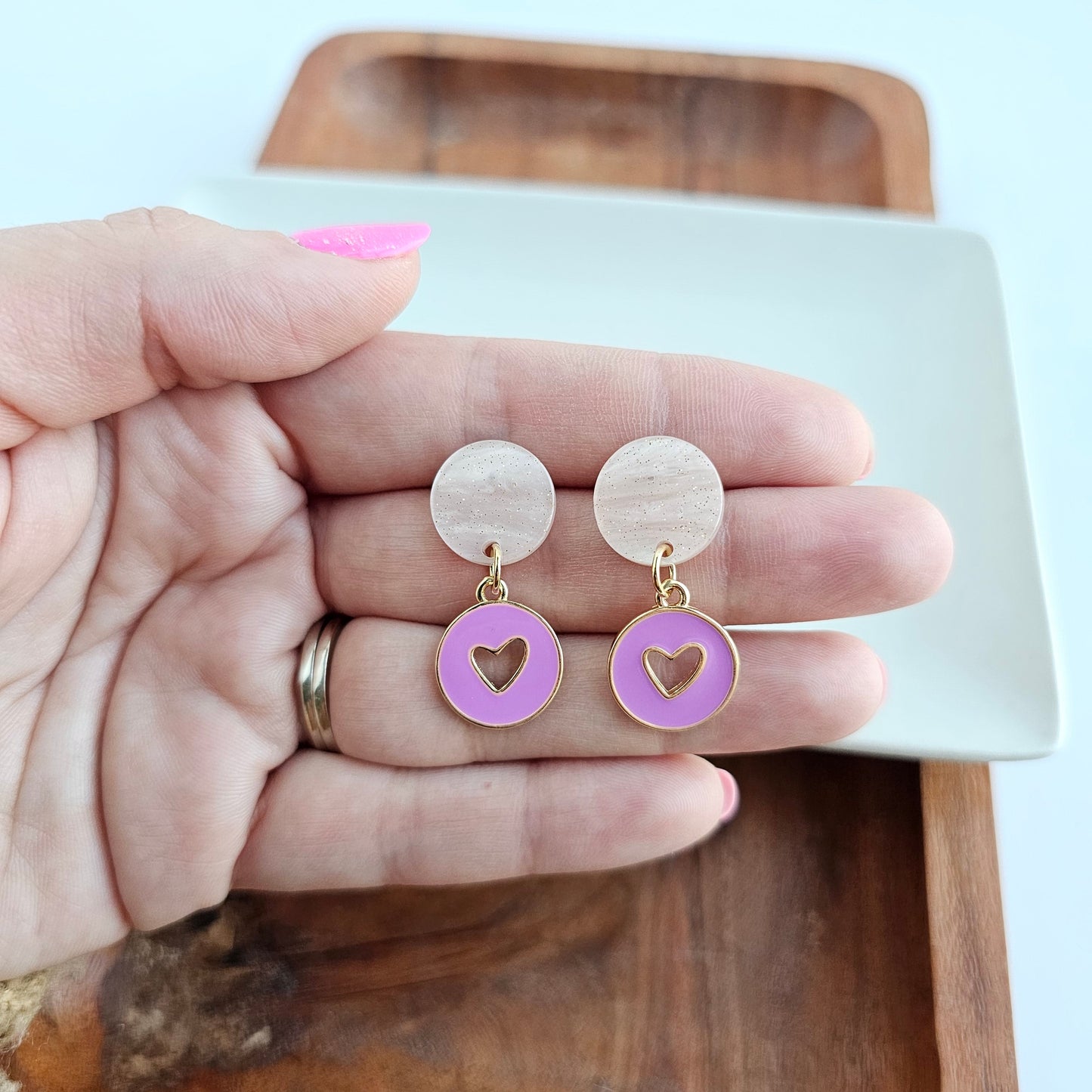 Amora Heart Earrings - Purple