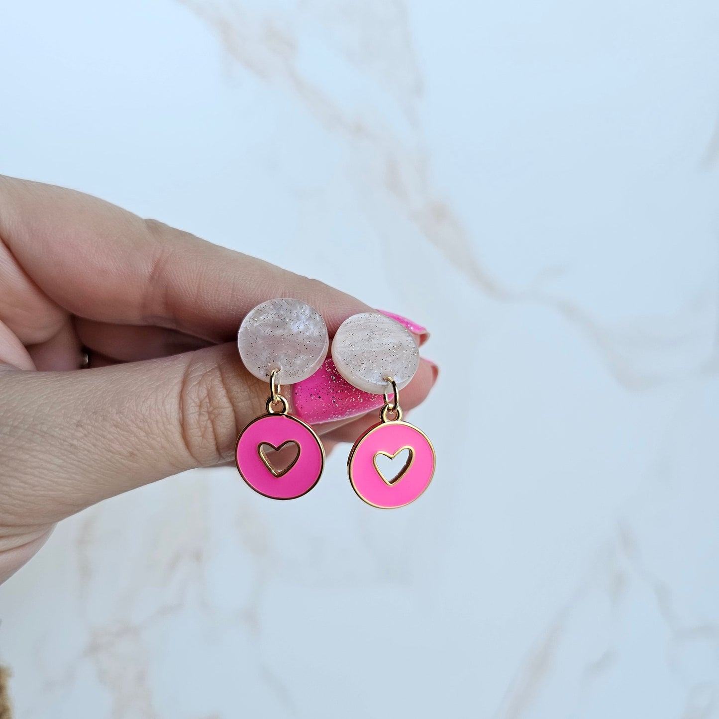 Amora Heart Earrings - Pink