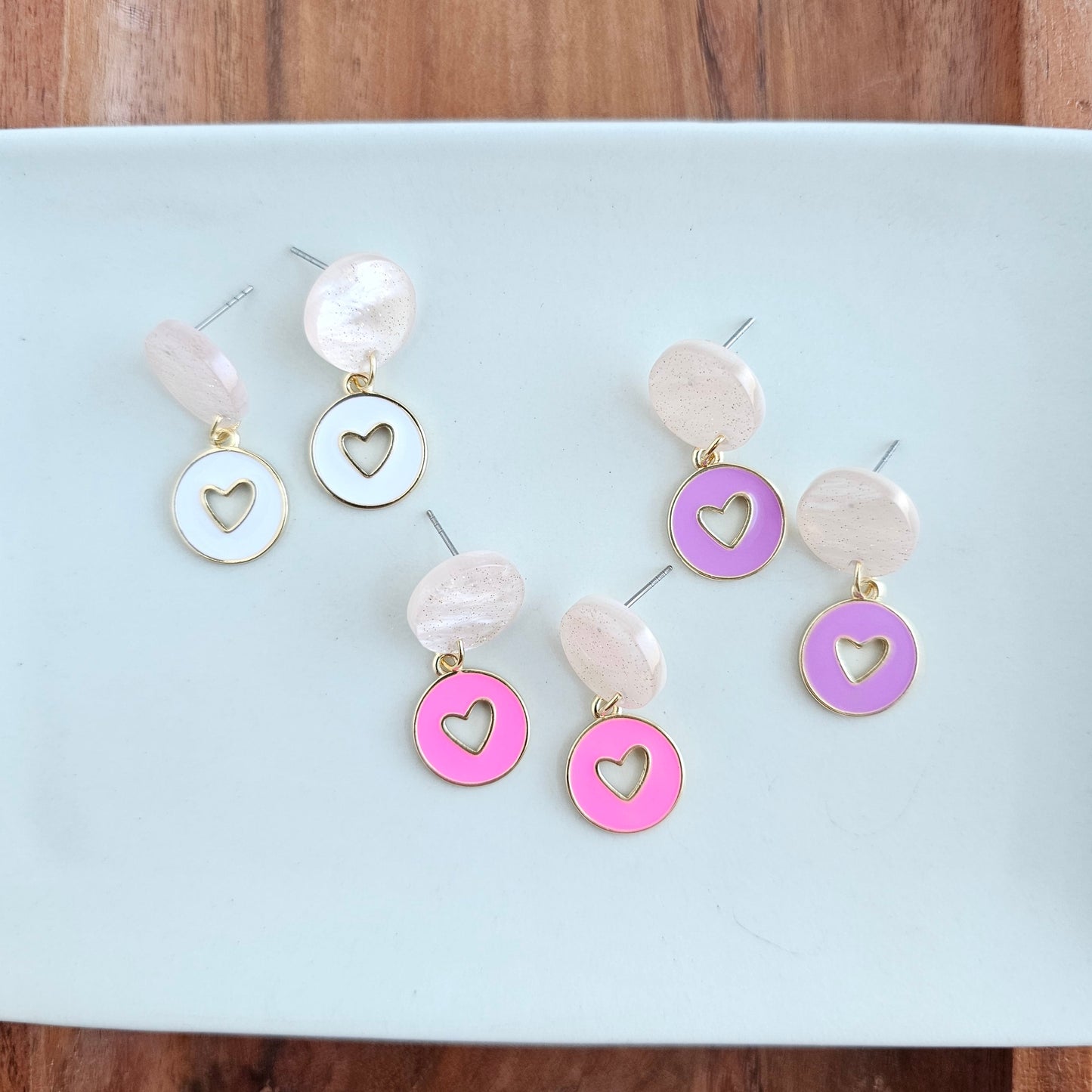 Amora Heart Earrings - Pink