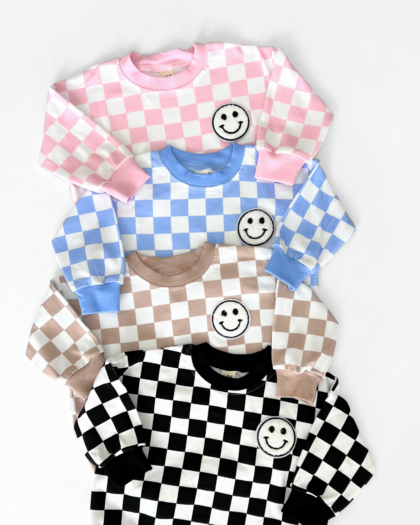 Bubble Romper | Checkered Smiley Blue