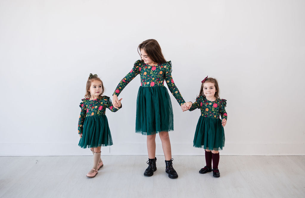 Long Sleeve Tulle Dress - Moody Flowers