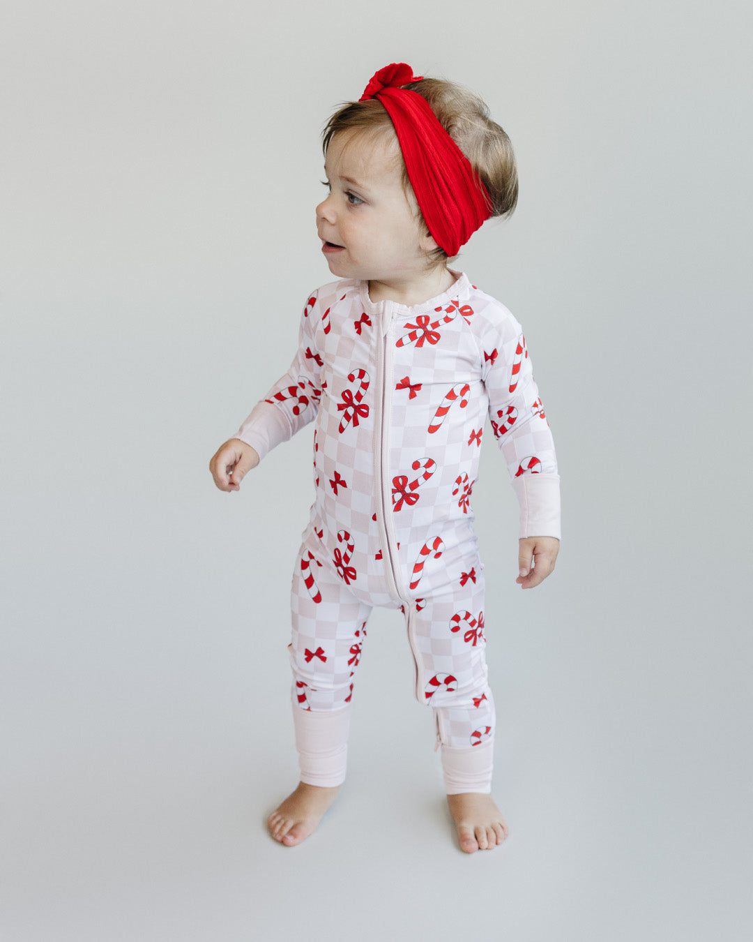 Bamboo Zip Romper | Bows & Candy Cane