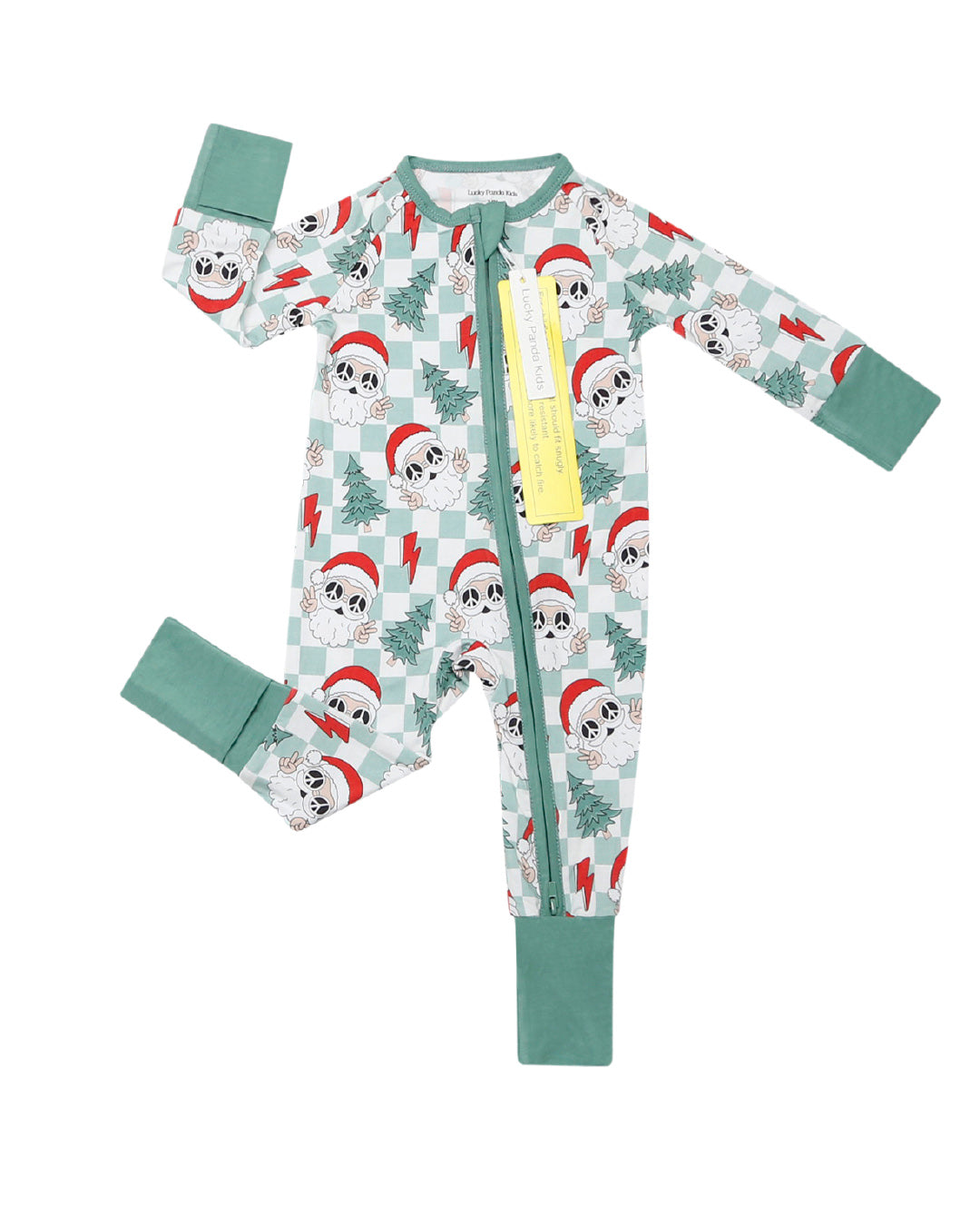 Bamboo Zip Romper | Checkered Santa