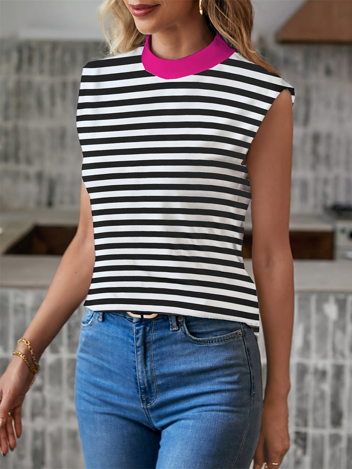 Striped Mock Neck Tank