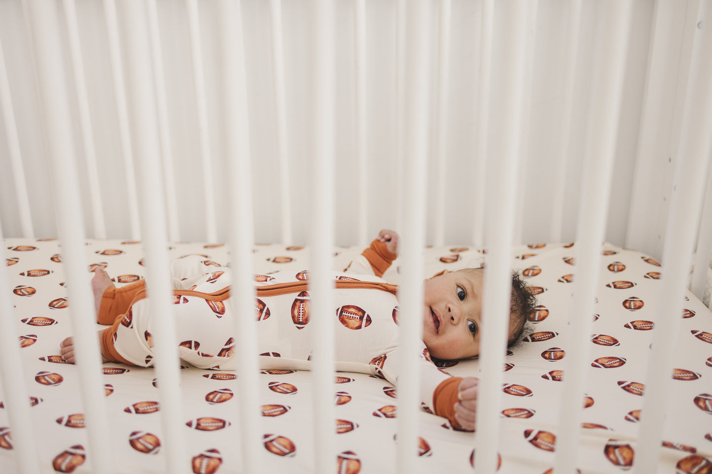 Football Print Bamboo Crib Sheet