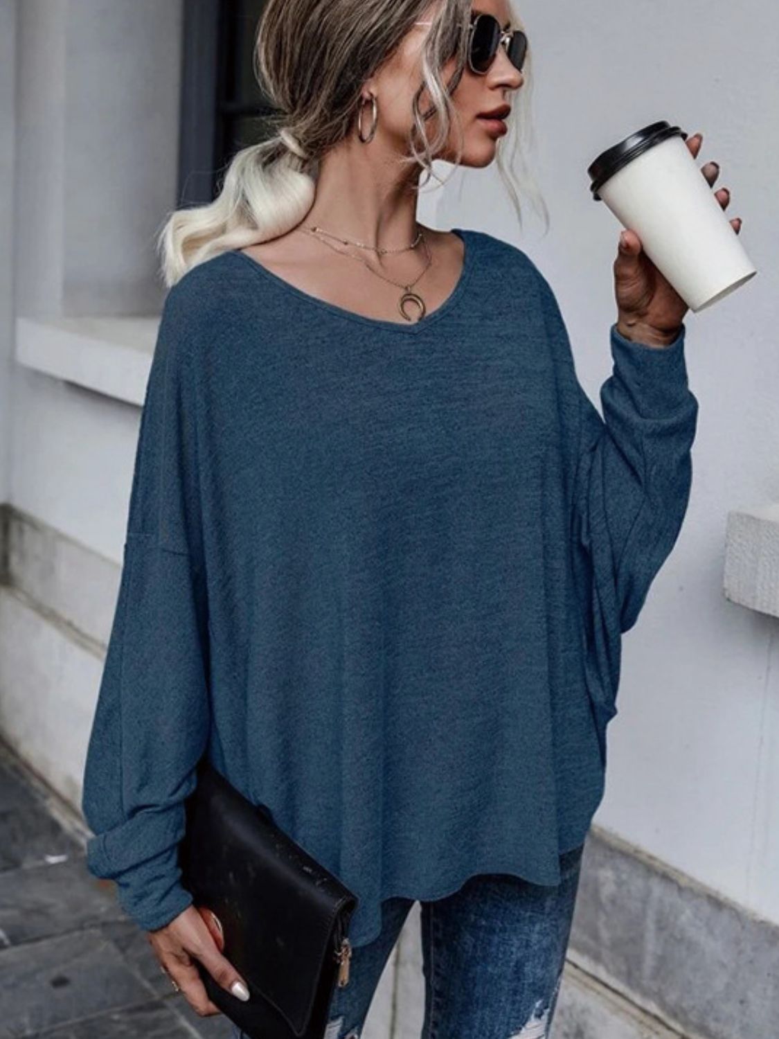 Full Size Double Tie Drop Shoulder Long Sleeve T-Shirt