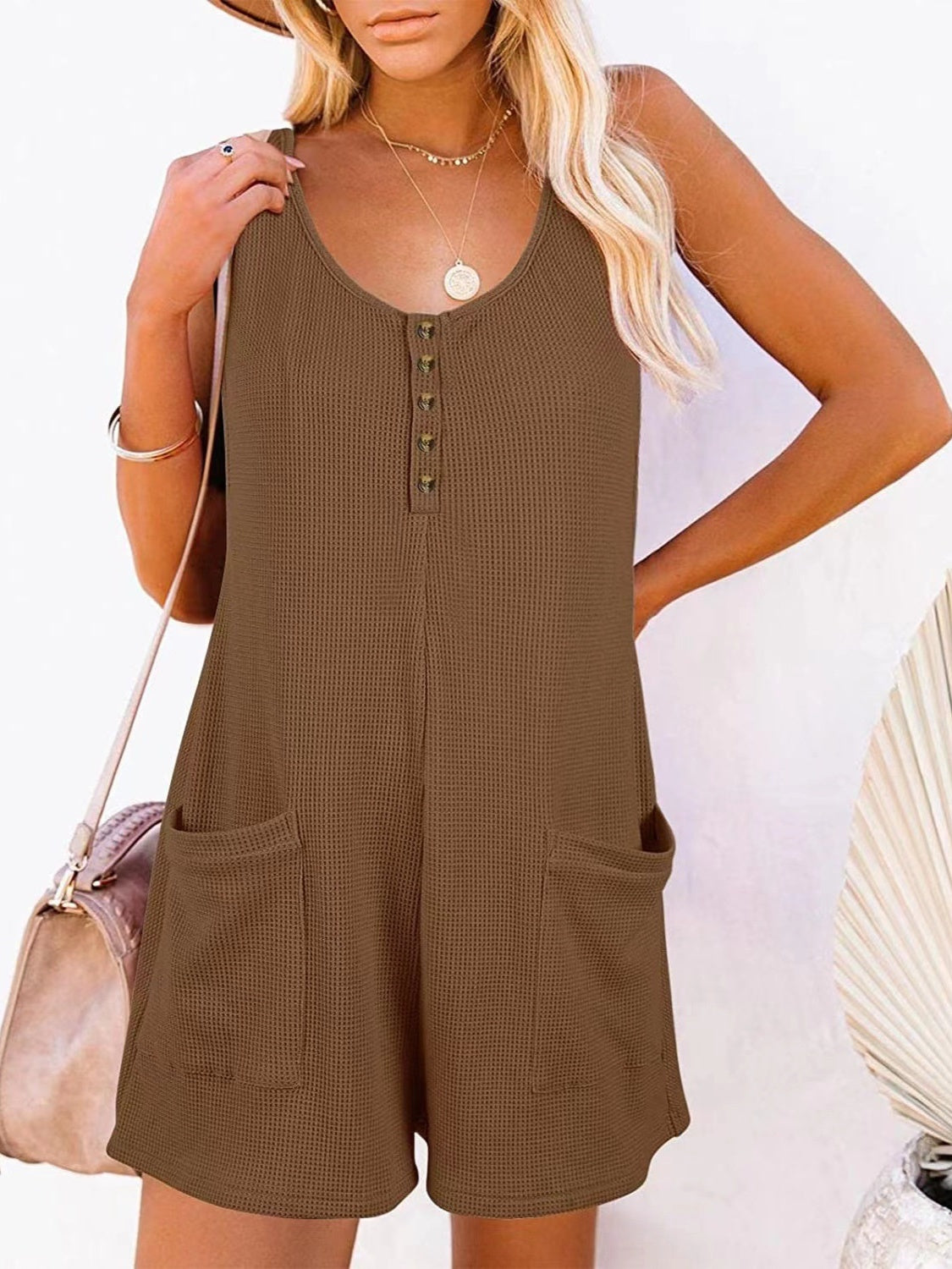 Full Size Pocketed Scoop Neck Sleeveless Romper