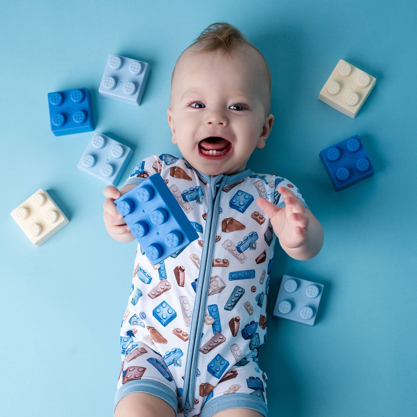 Block Party (Blue) Short Sleeve Romper