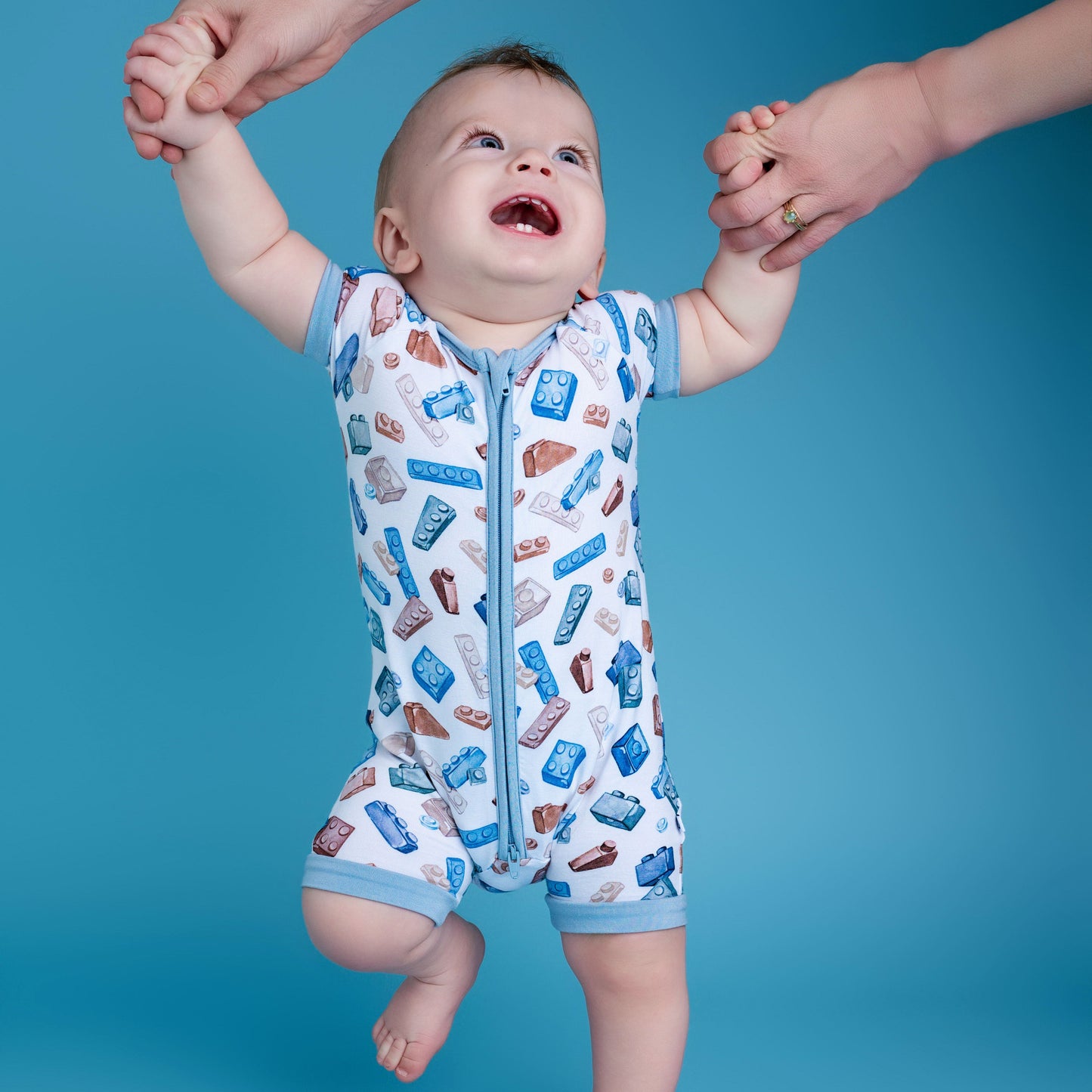 Block Party (Blue) Short Sleeve Romper