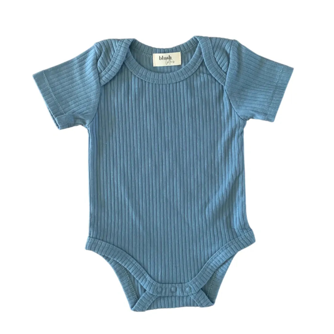 Ribbed Bodysuit - SHORT SLEEVE - Cerulean