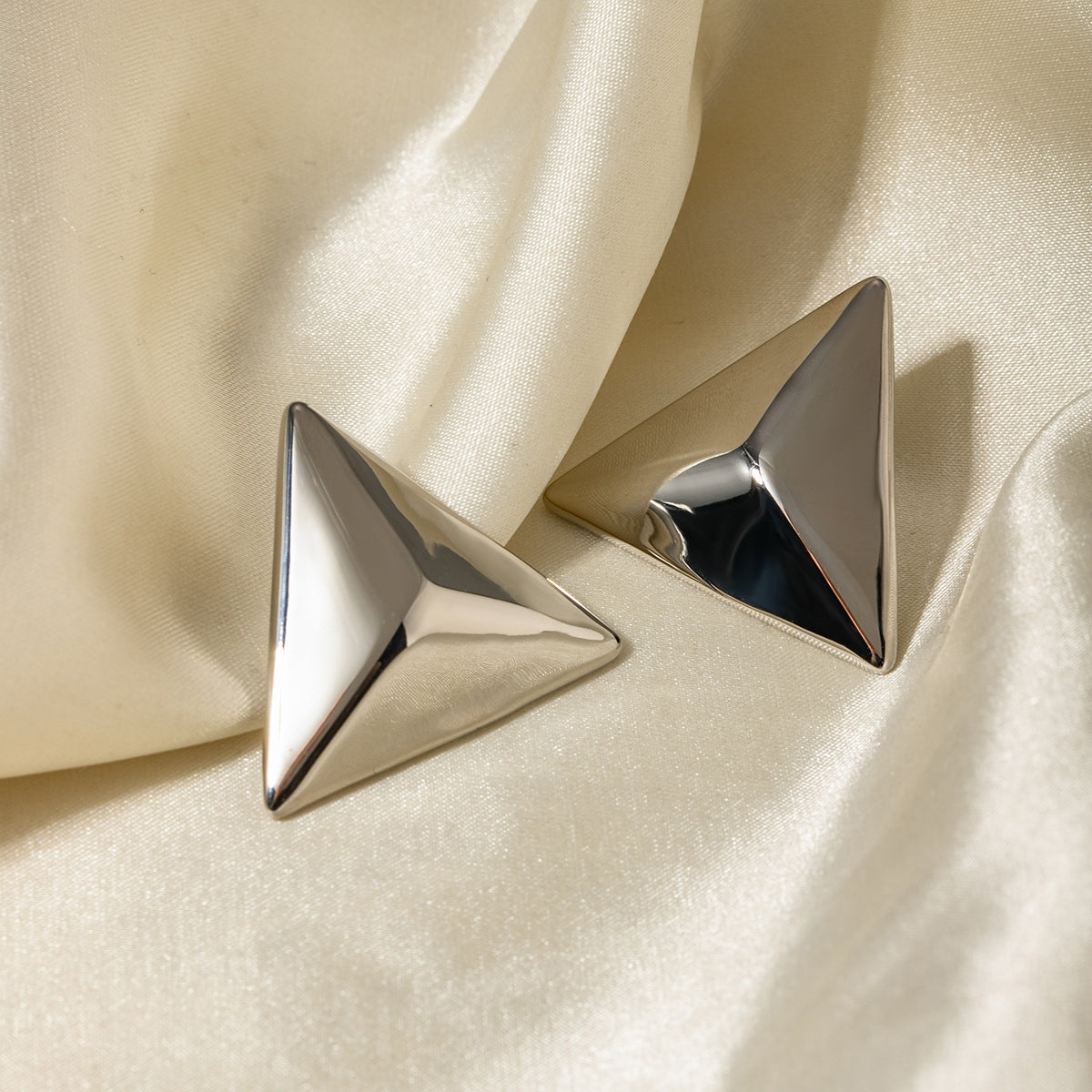 Stainless Steel 3D Triangle Earrings