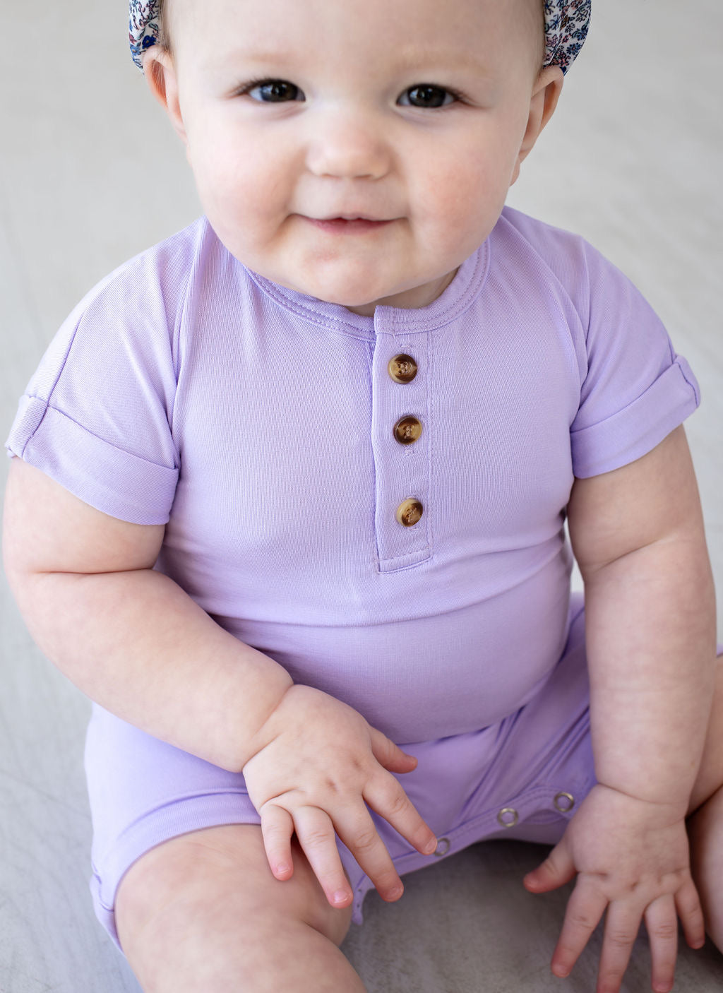 Henley Short Sleeve Romper - Pastel Lilac