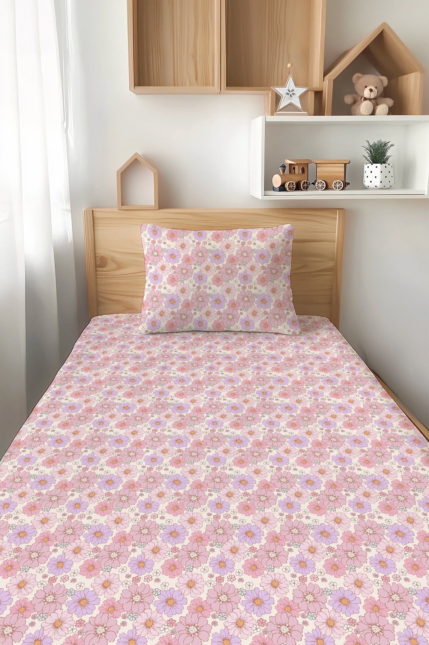 Powerful in Pink (Flower) Twin Fitted Sheet and Pillowcase Set