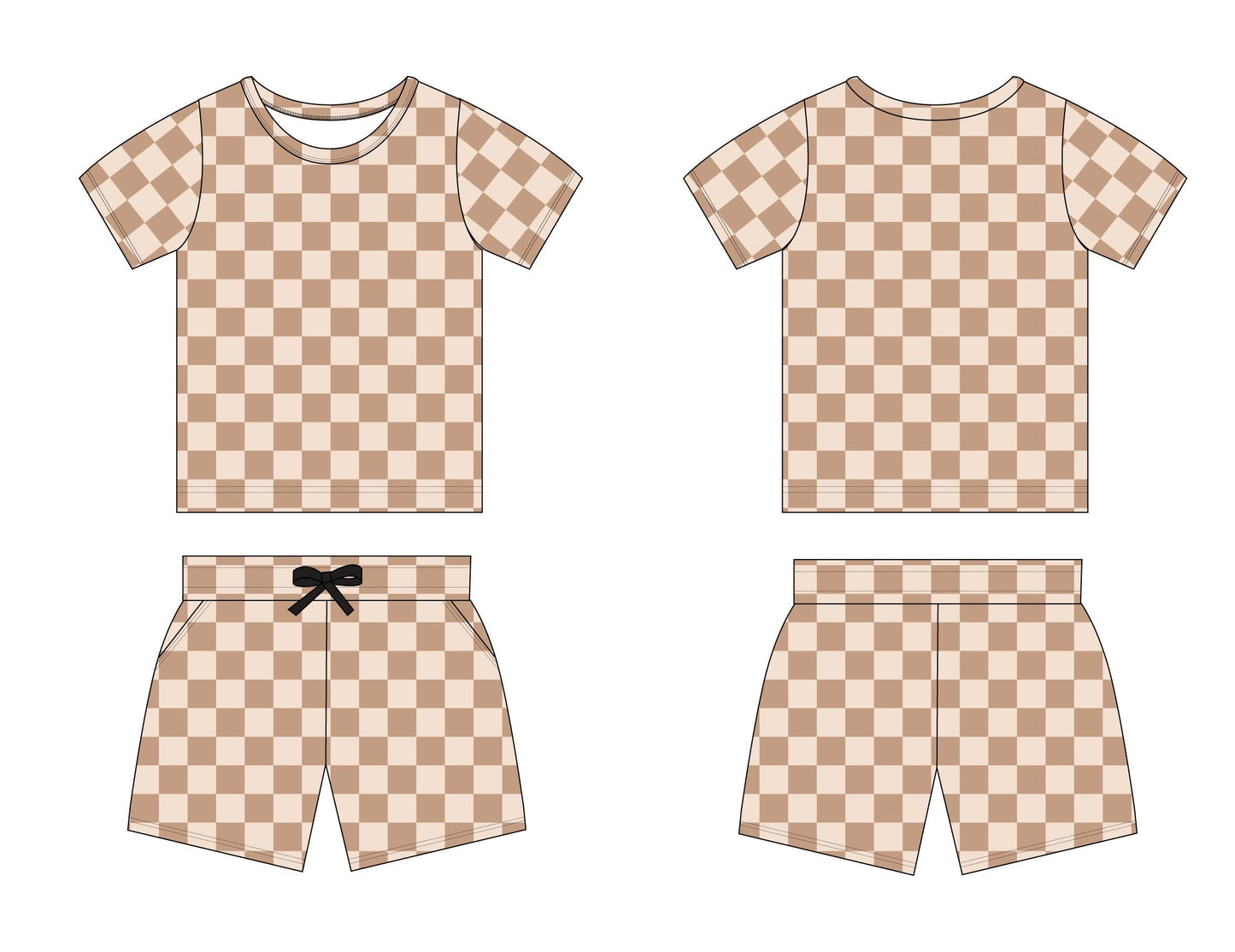 Beige Checker - Pocket Short Set