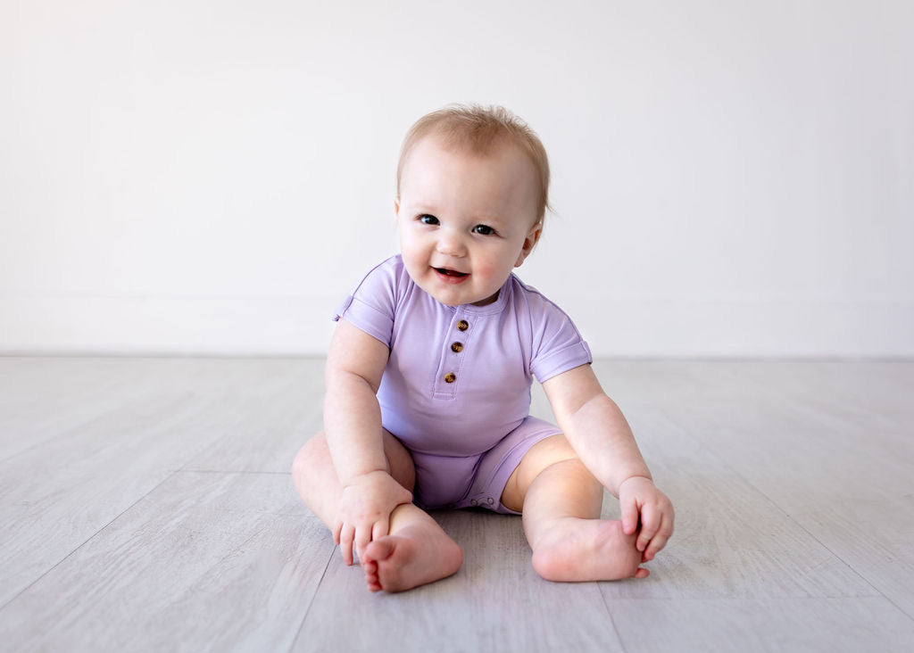 Henley Short Sleeve Romper - Pastel Lilac