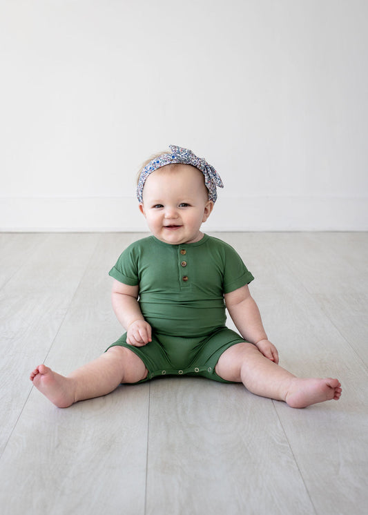 Henley Short Sleeve Romper - Watercress