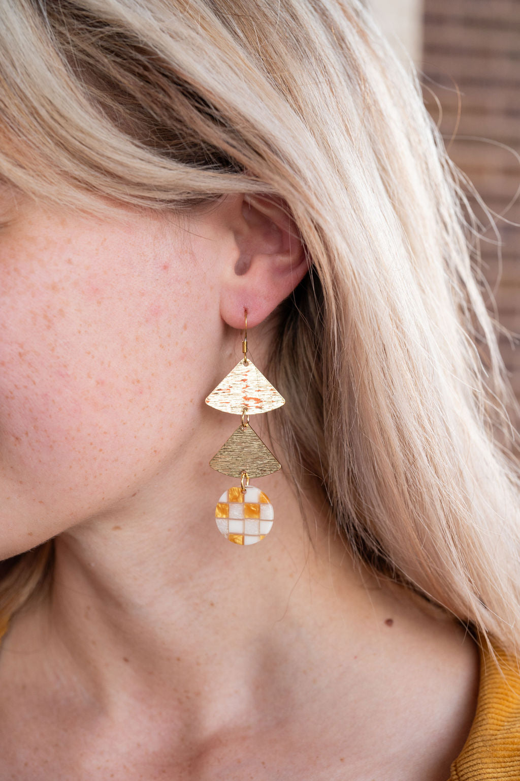 Anya Earrings - Golden Checker