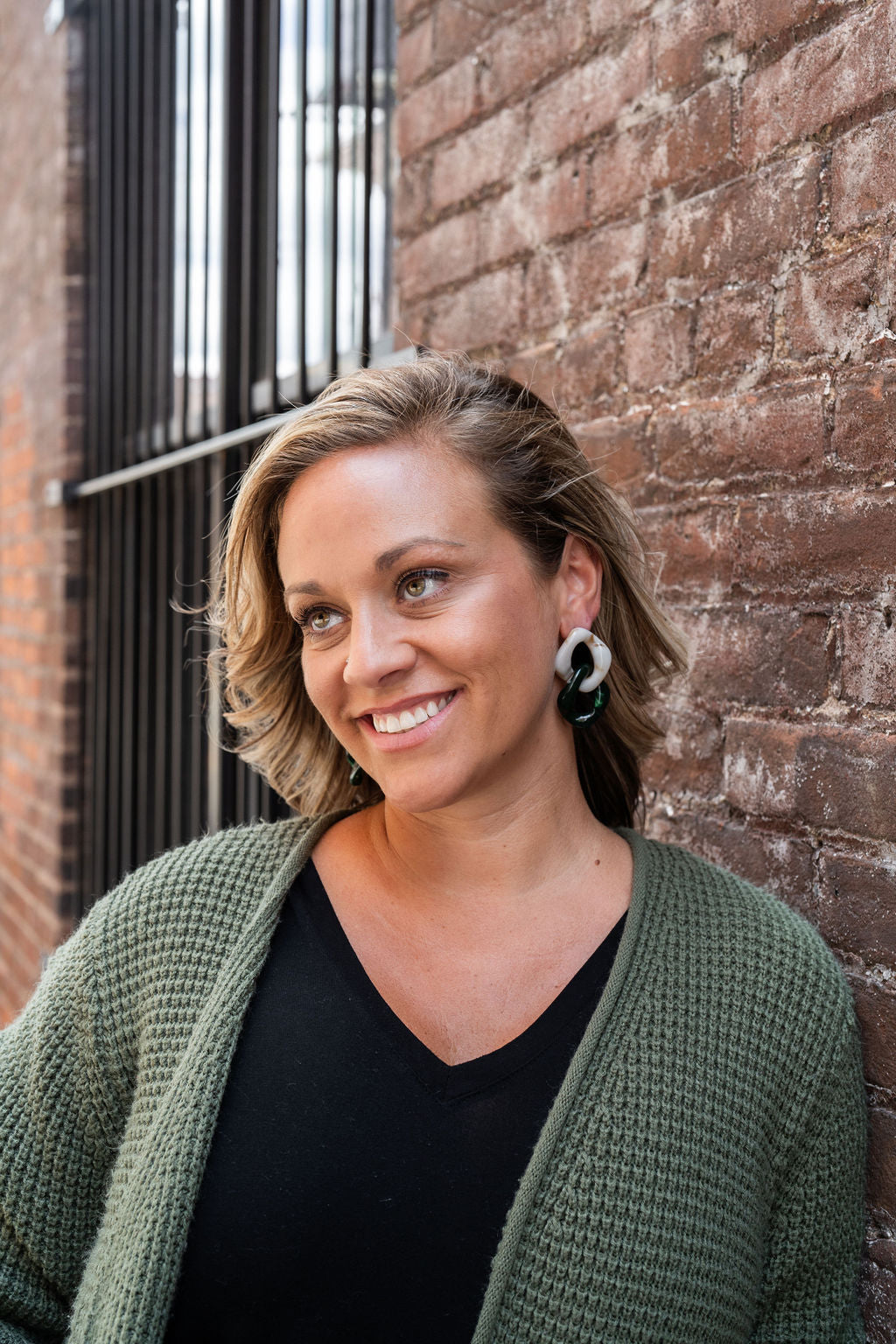 Betsy Earrings - Neutral & Forest Green