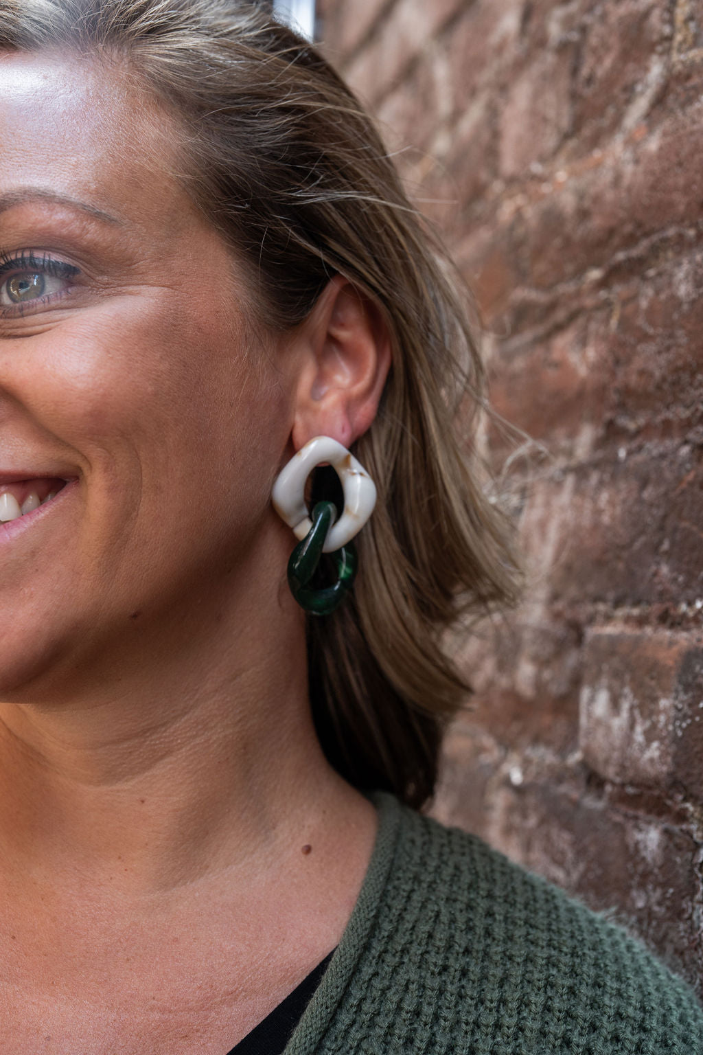 Betsy Earrings - Neutral & Forest Green