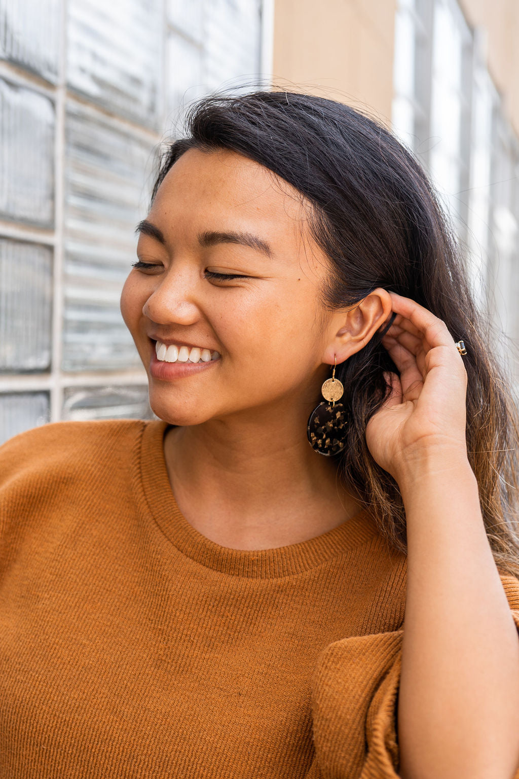 Zoey Earrings - Black & Bronze