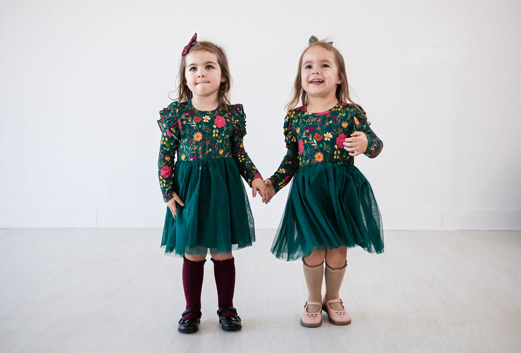 Long Sleeve Tulle Dress - Moody Flowers