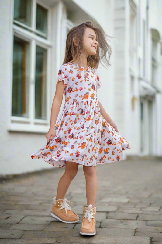 Short Sleeve Twirl Dress - Acorn Frenzy