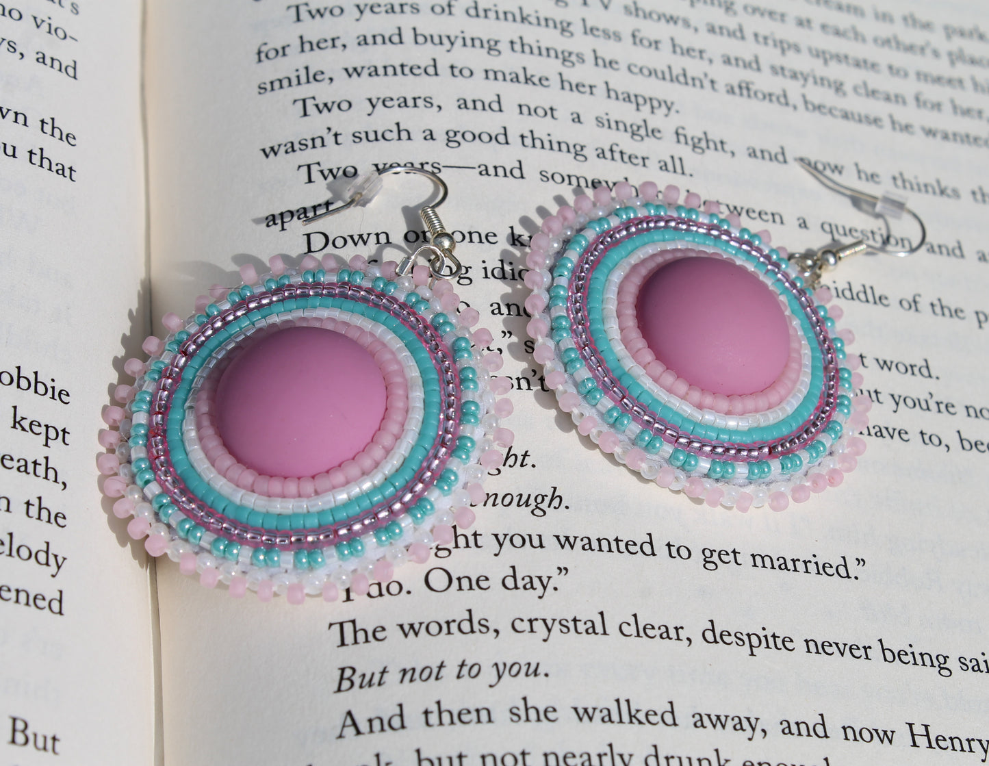 Pink and Turquoise Round Earrings