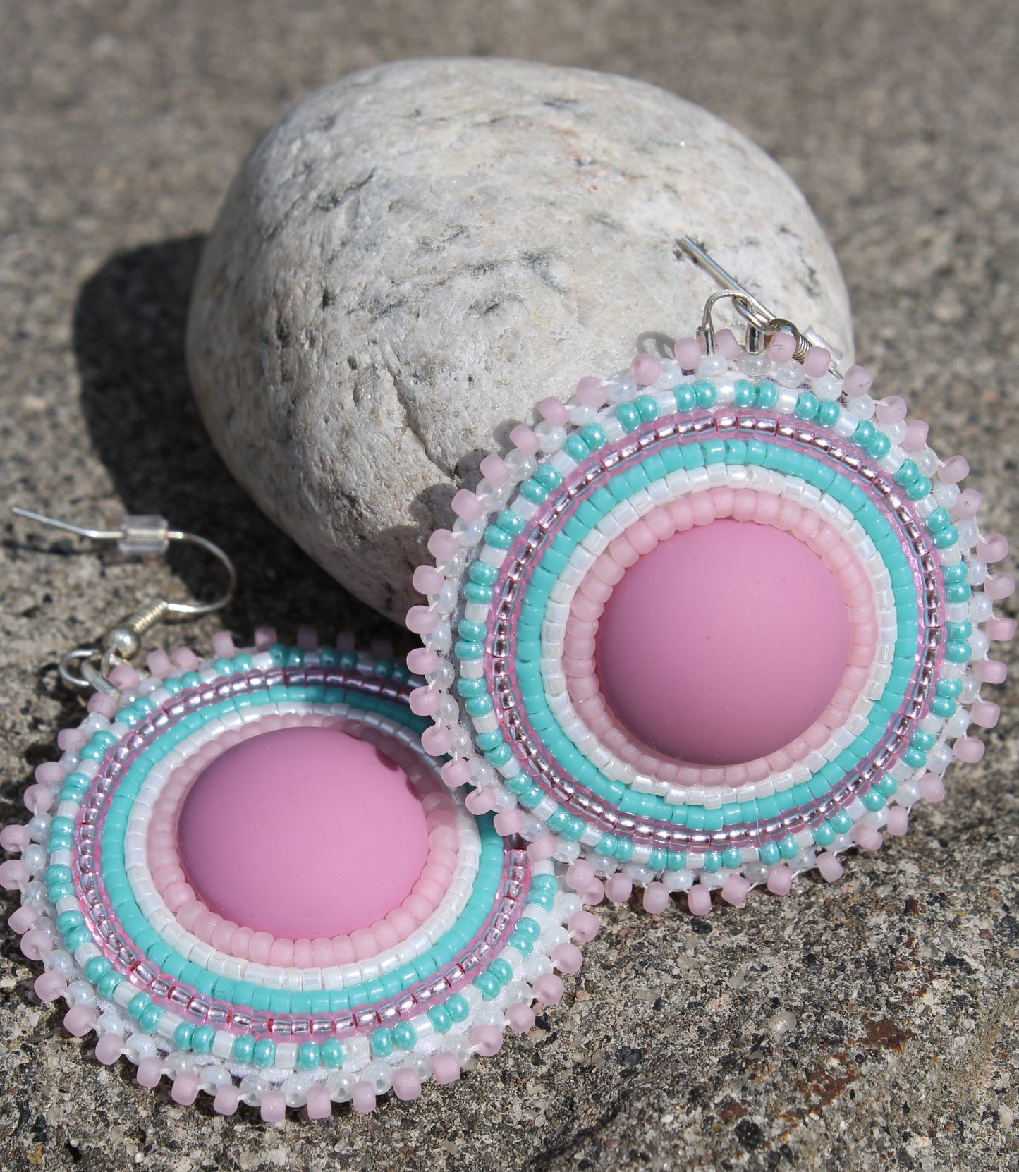 Pink and Turquoise Round Earrings