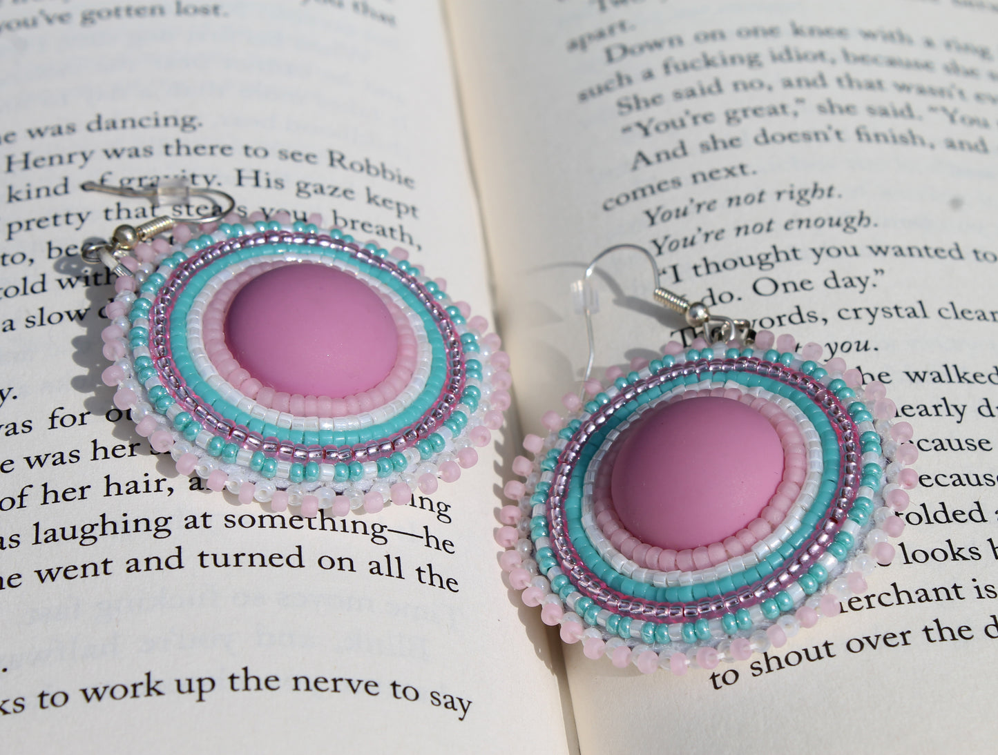 Pink and Turquoise Round Earrings