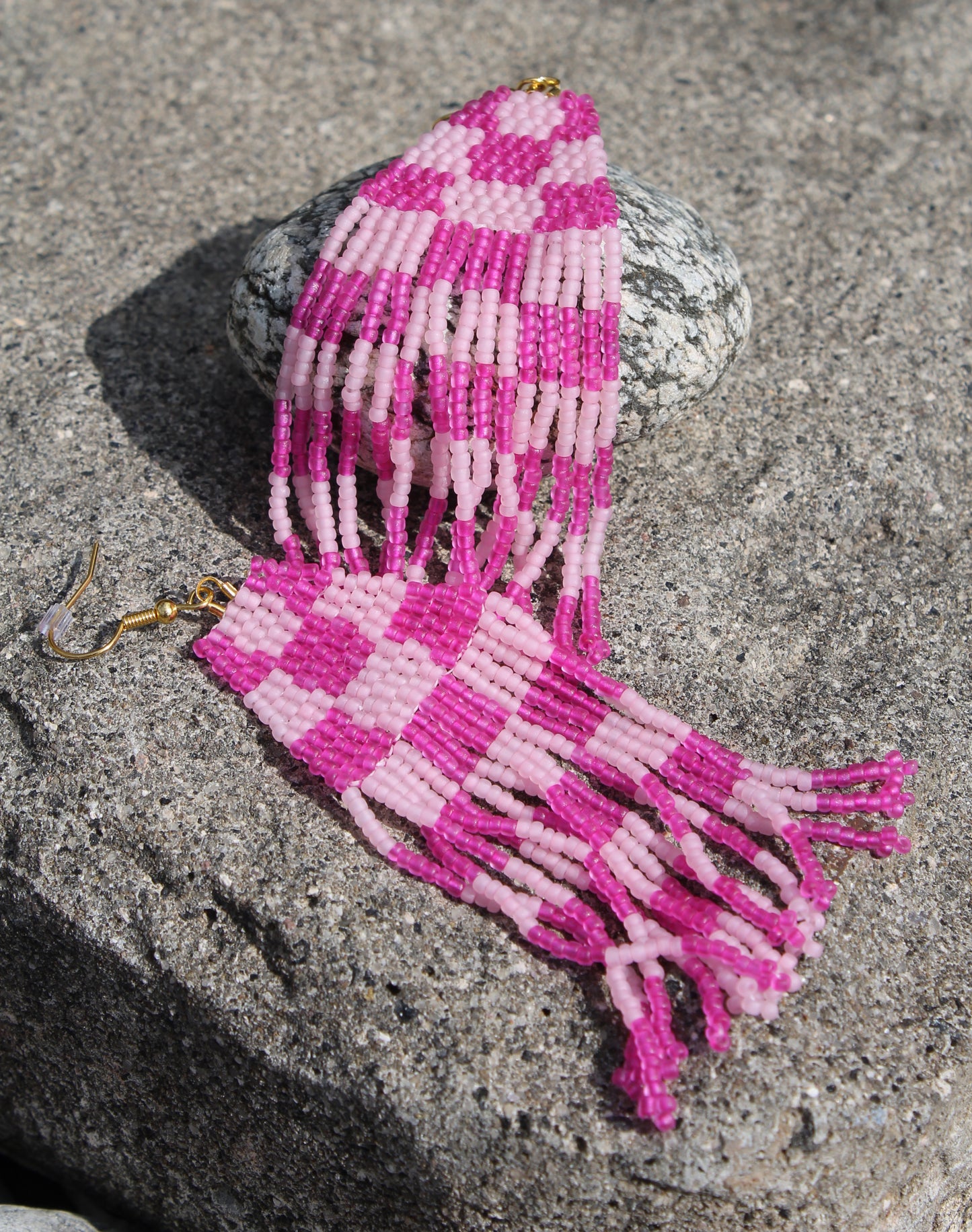 Pink Checkered Earrings